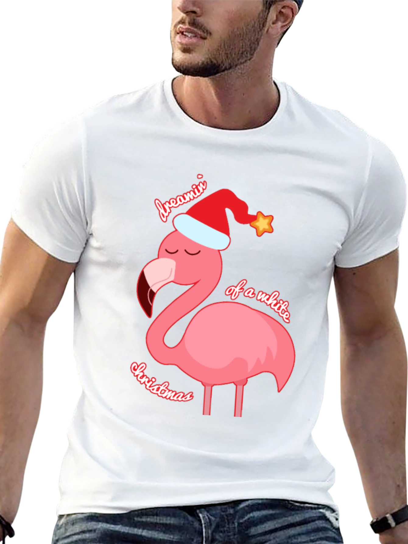 Dreamin of a White Christmas Flamingo T-Shirt