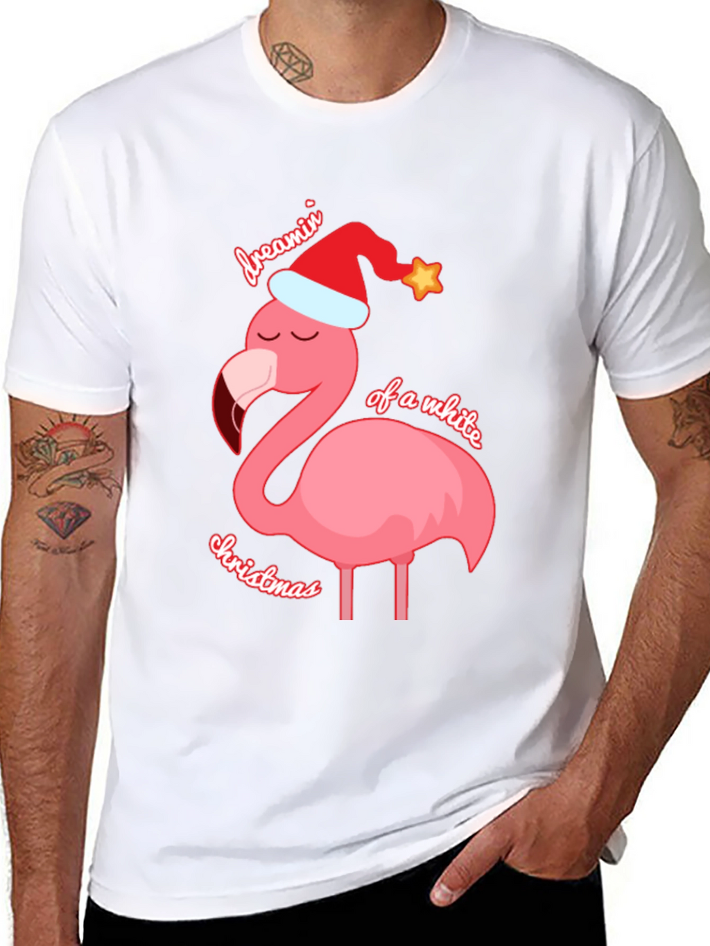 Dreamin of a White Christmas Flamingo T-Shirt