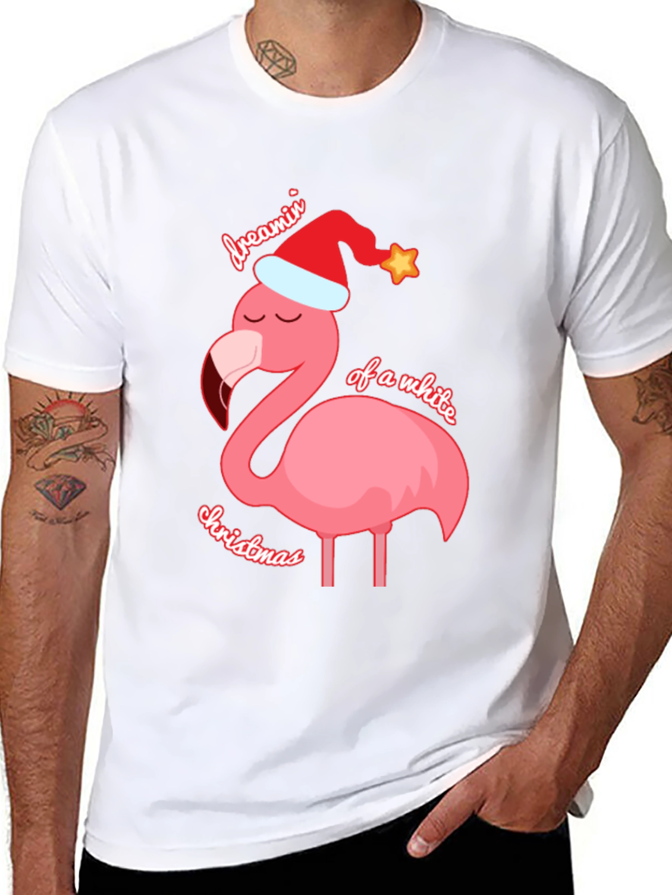 Dreamin of a White Christmas Flamingo T-Shirt