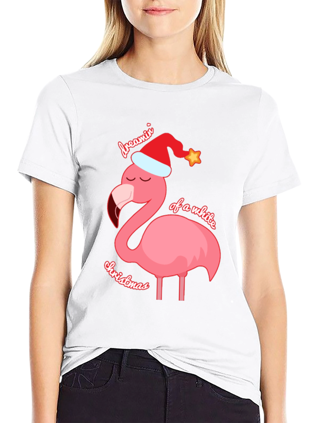 Dreamin of a White Christmas Flamingo T-Shirt