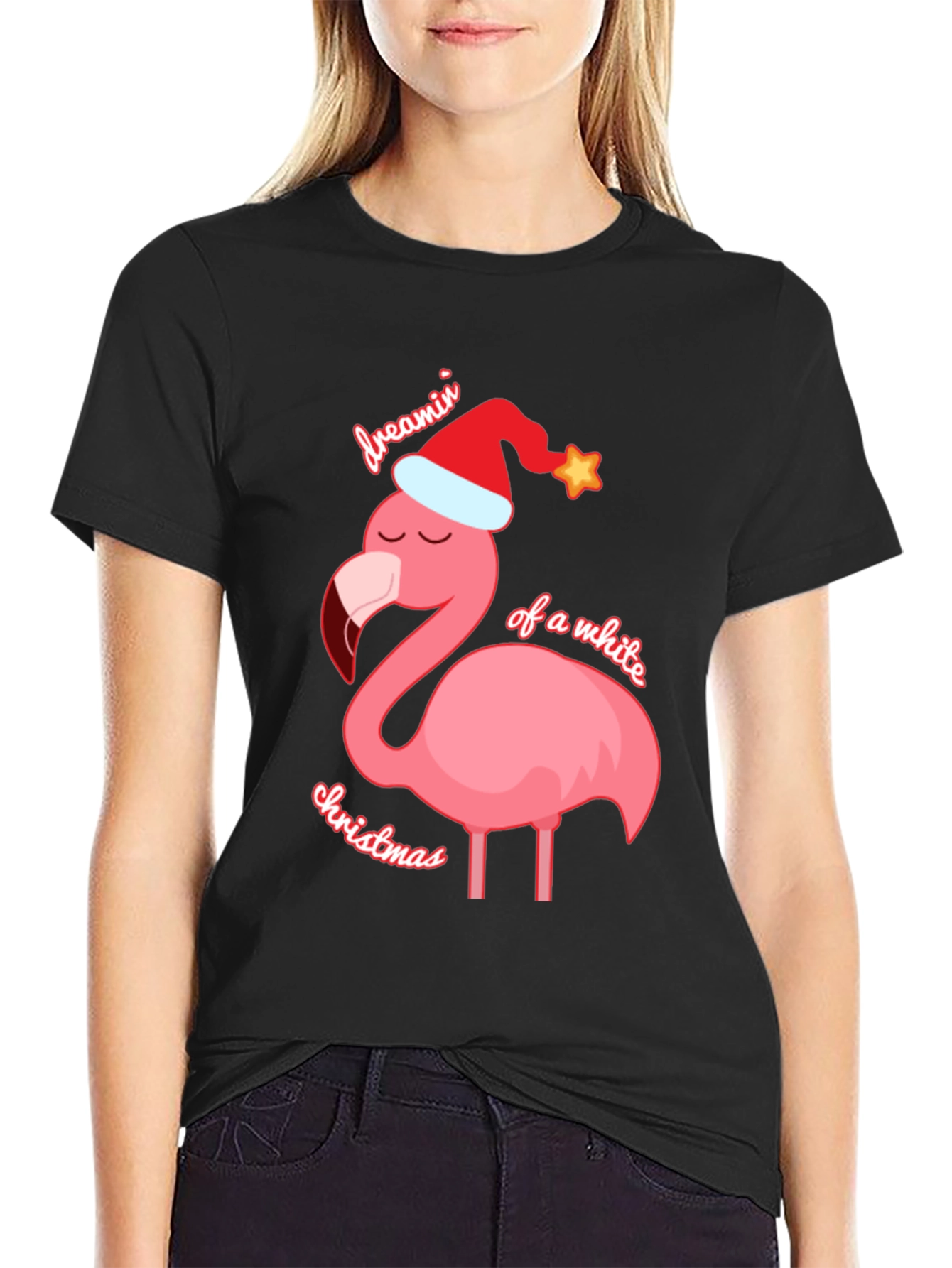 Dreamin of a White Christmas Flamingo T-Shirt