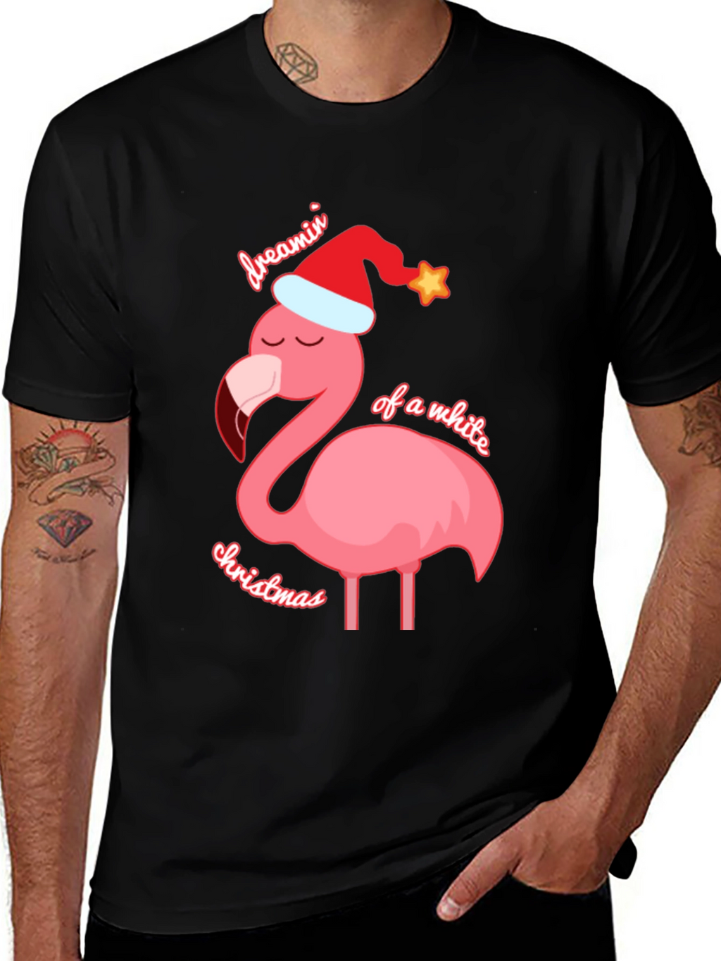 Dreamin of a White Christmas Flamingo T-Shirt