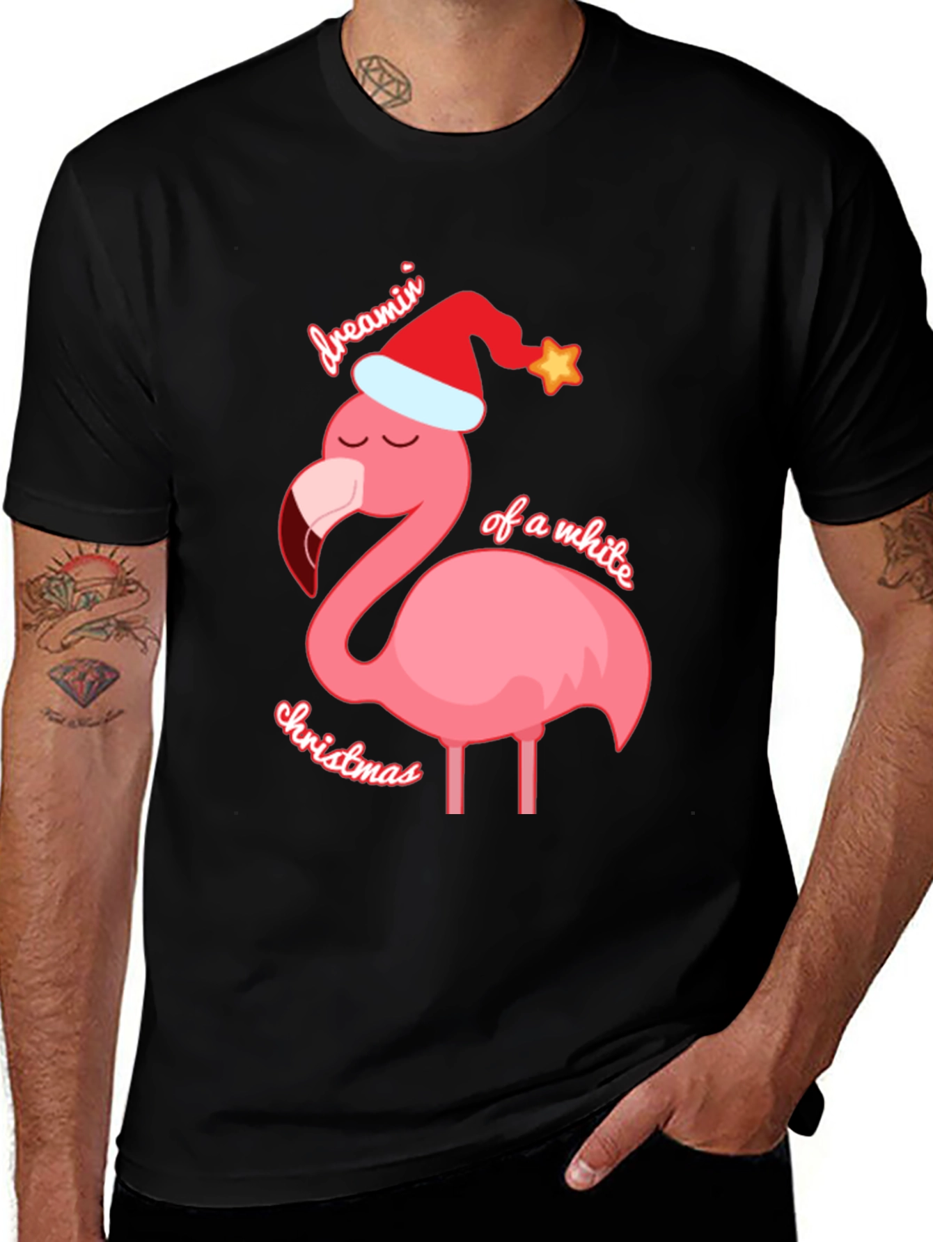 Dreamin of a White Christmas Flamingo T-Shirt