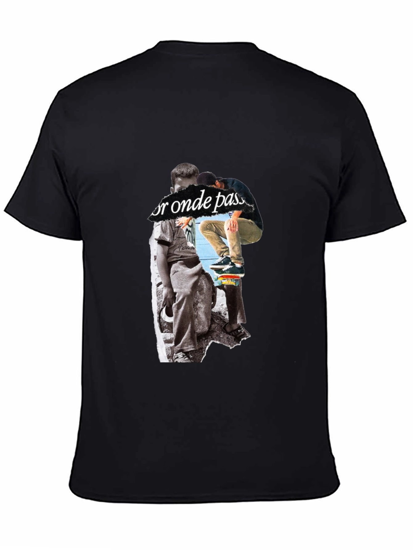 Skateboarding Graphic Print Black T-Shirt