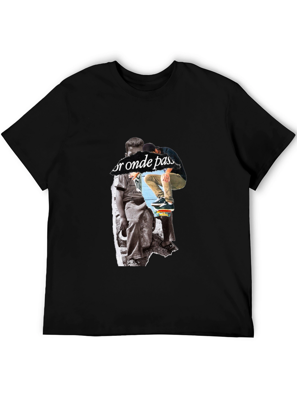 Skateboarding Graphic Print Black T-Shirt