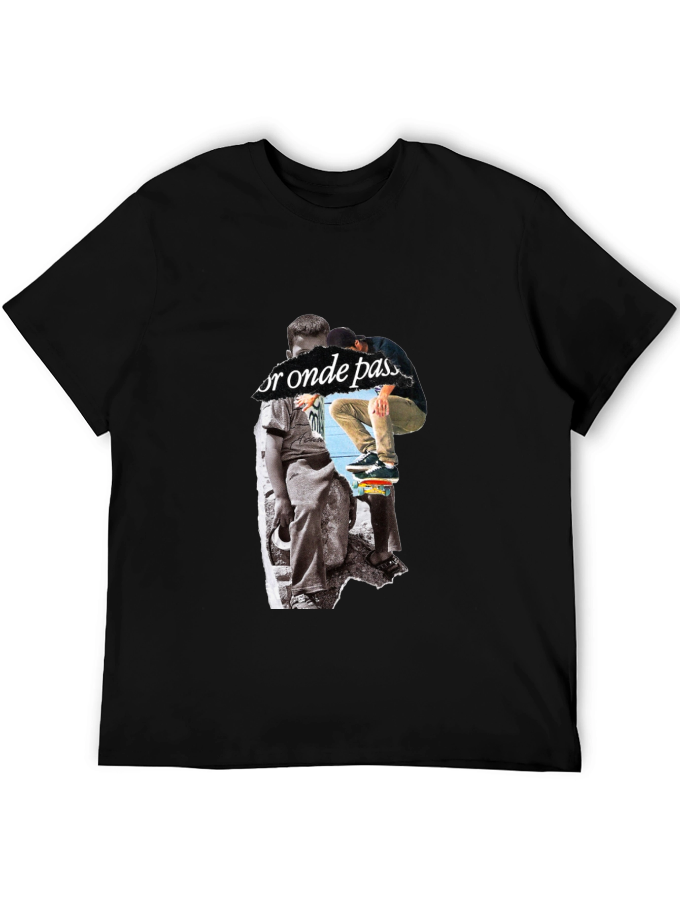 Skateboarding Graphic Print Black T-Shirt