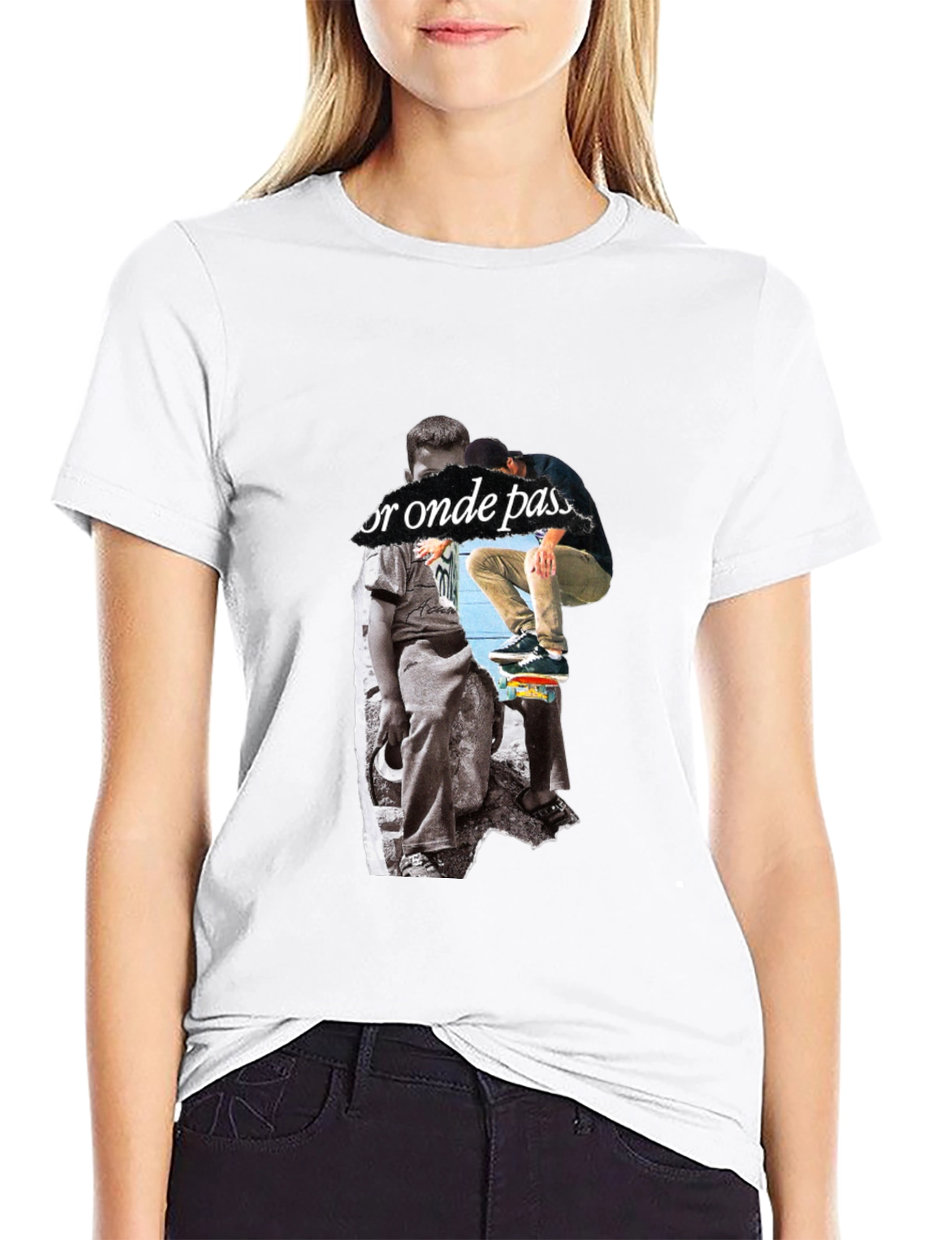 Skateboarding Graphic Print Black T-Shirt