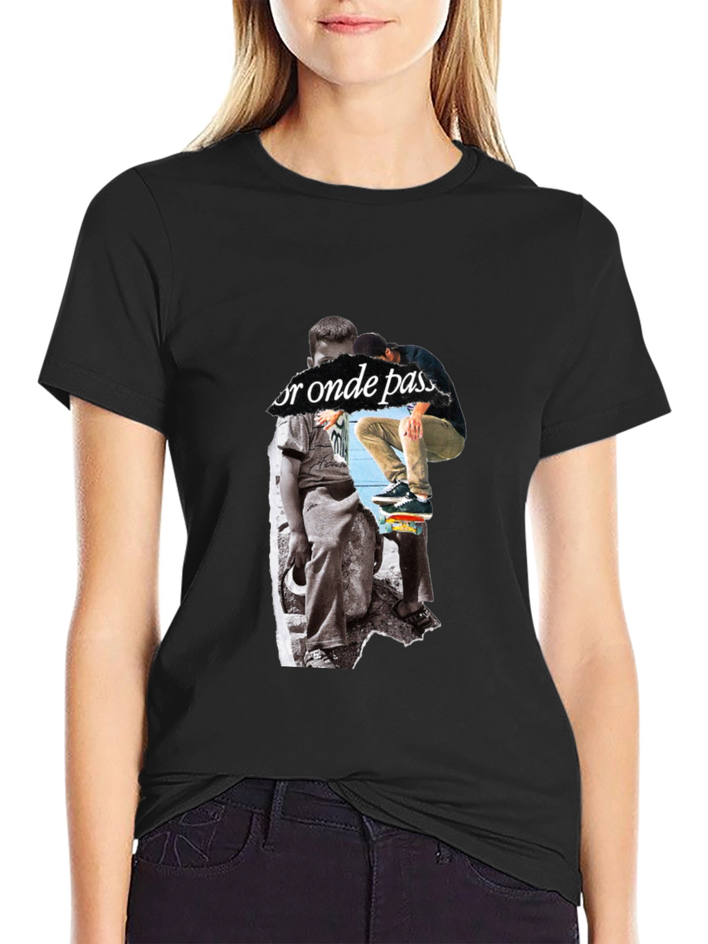 Skateboarding Graphic Print Black T-Shirt