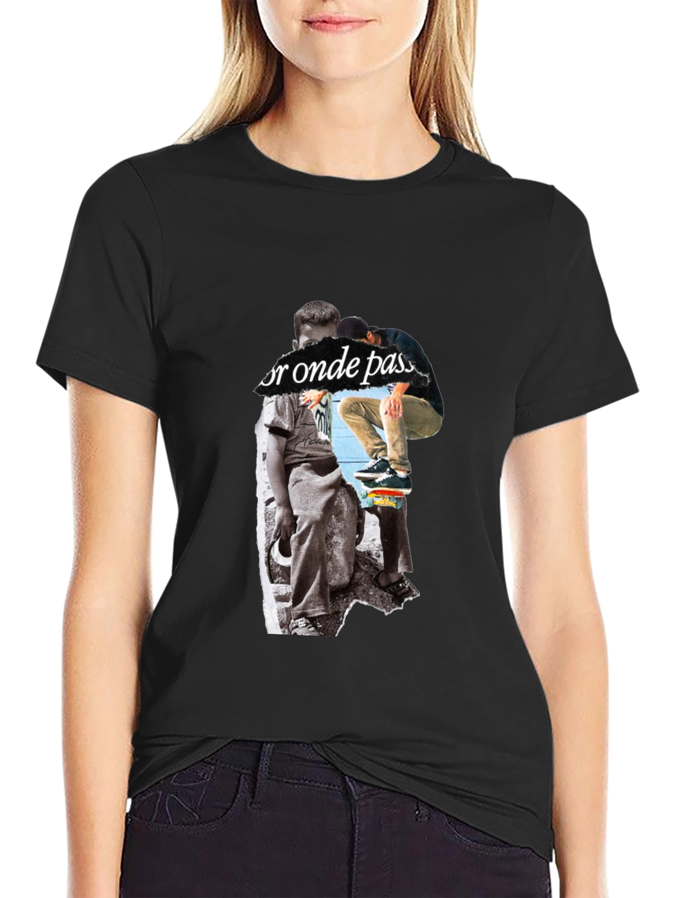 Skateboarding Graphic Print Black T-Shirt