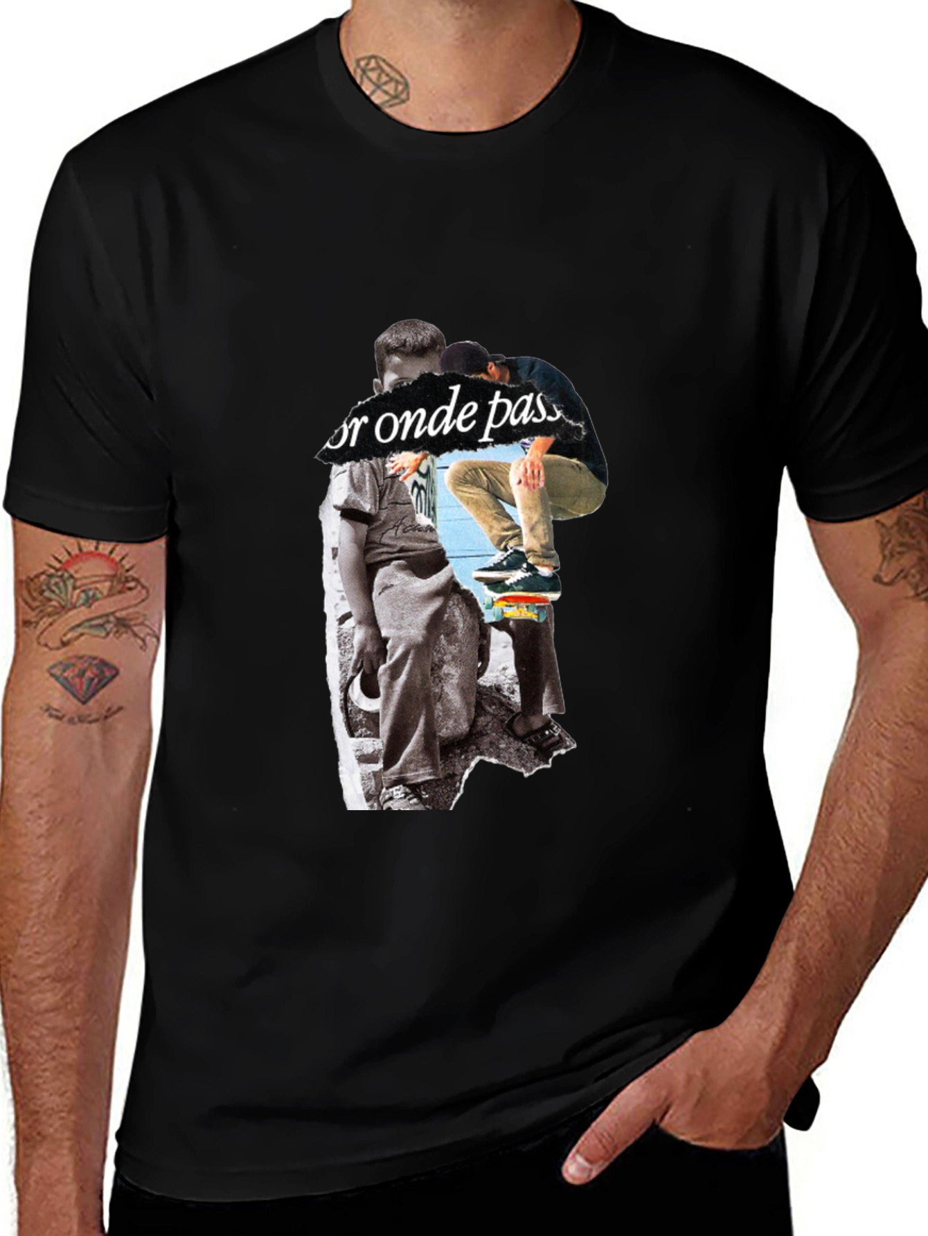 Skateboarding Graphic Print Black T-Shirt