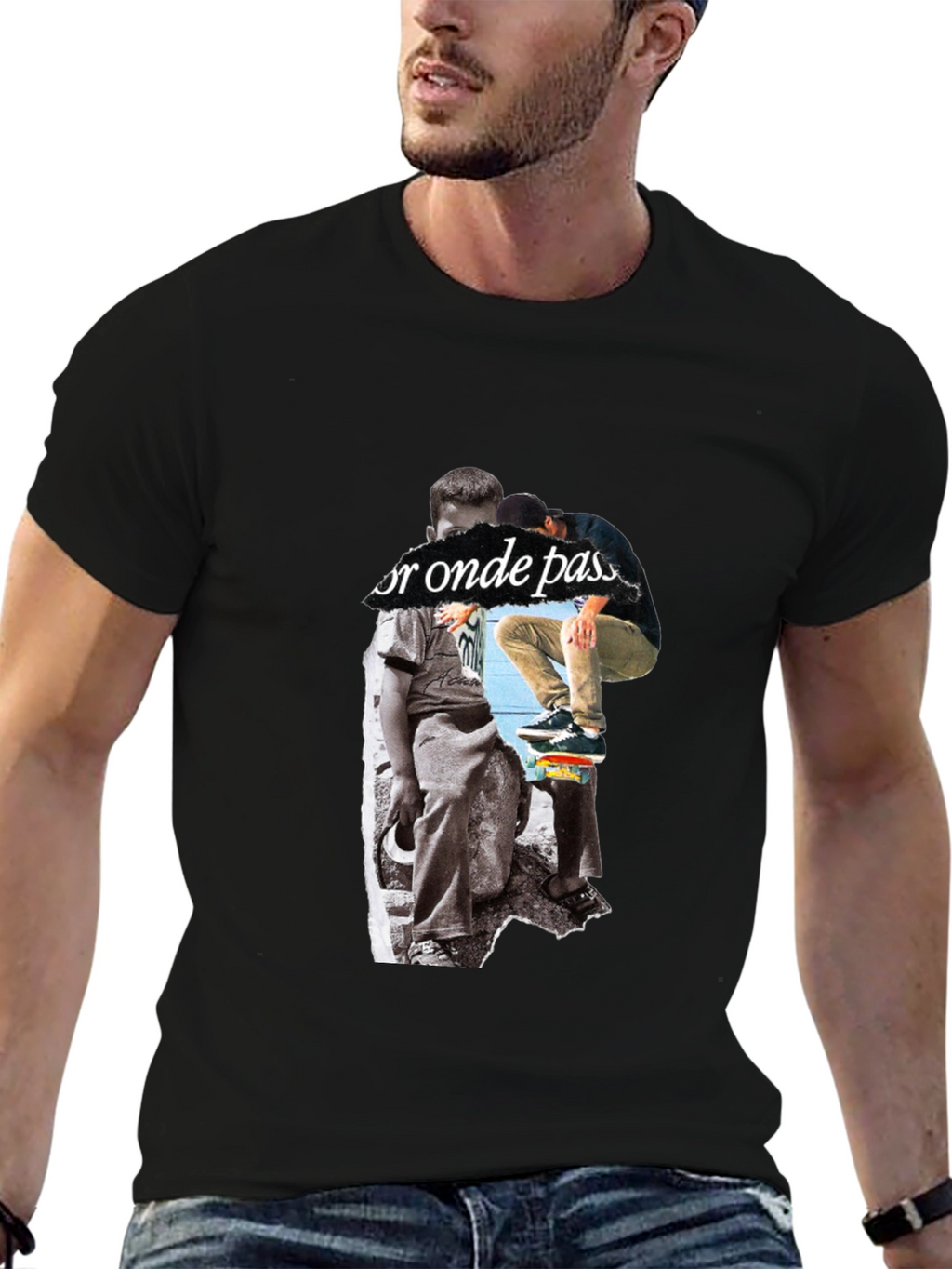 Skateboarding Graphic Print Black T-Shirt