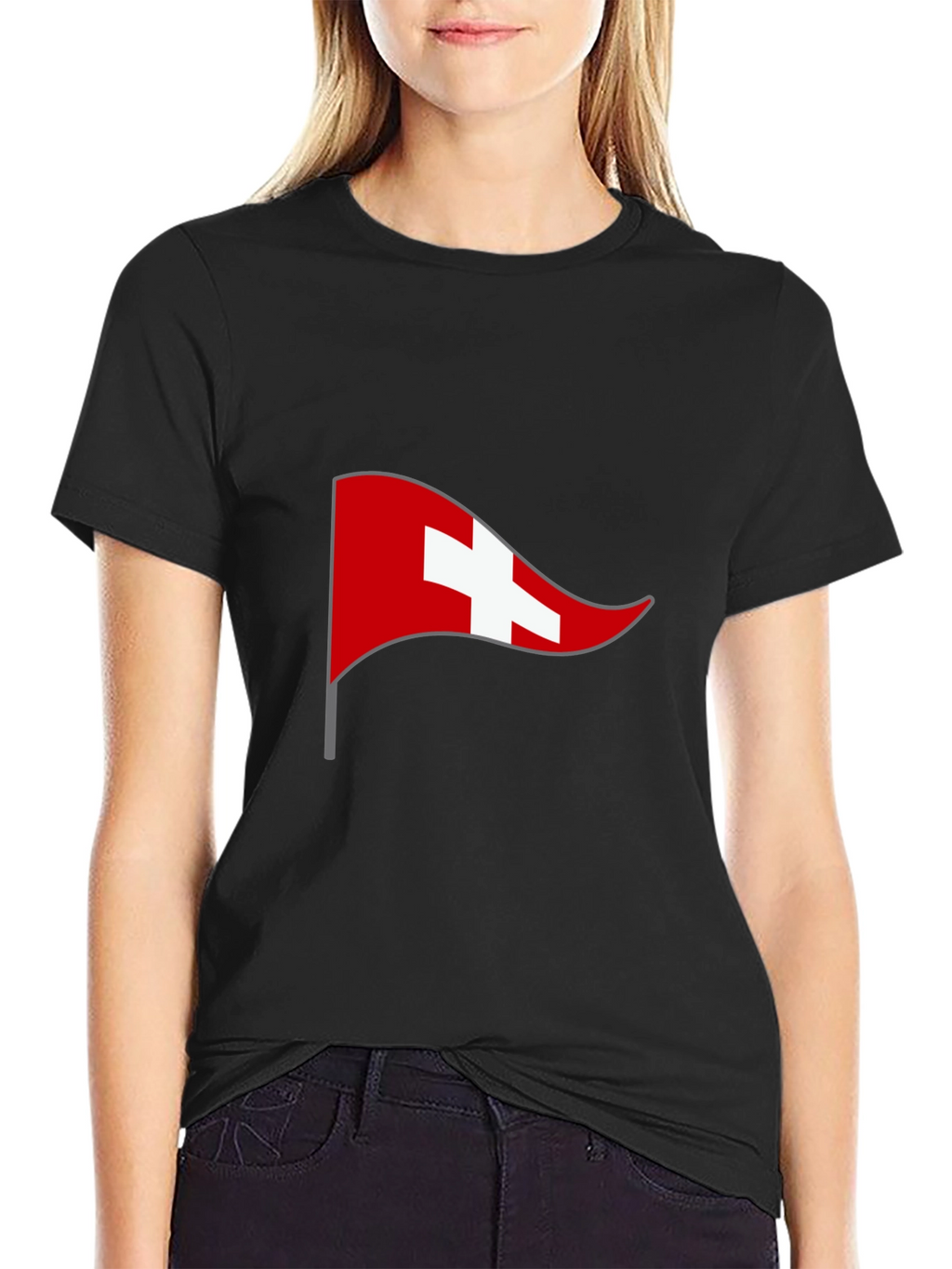Swiss Flag Graphic Tee - Black Casual T-Shirt