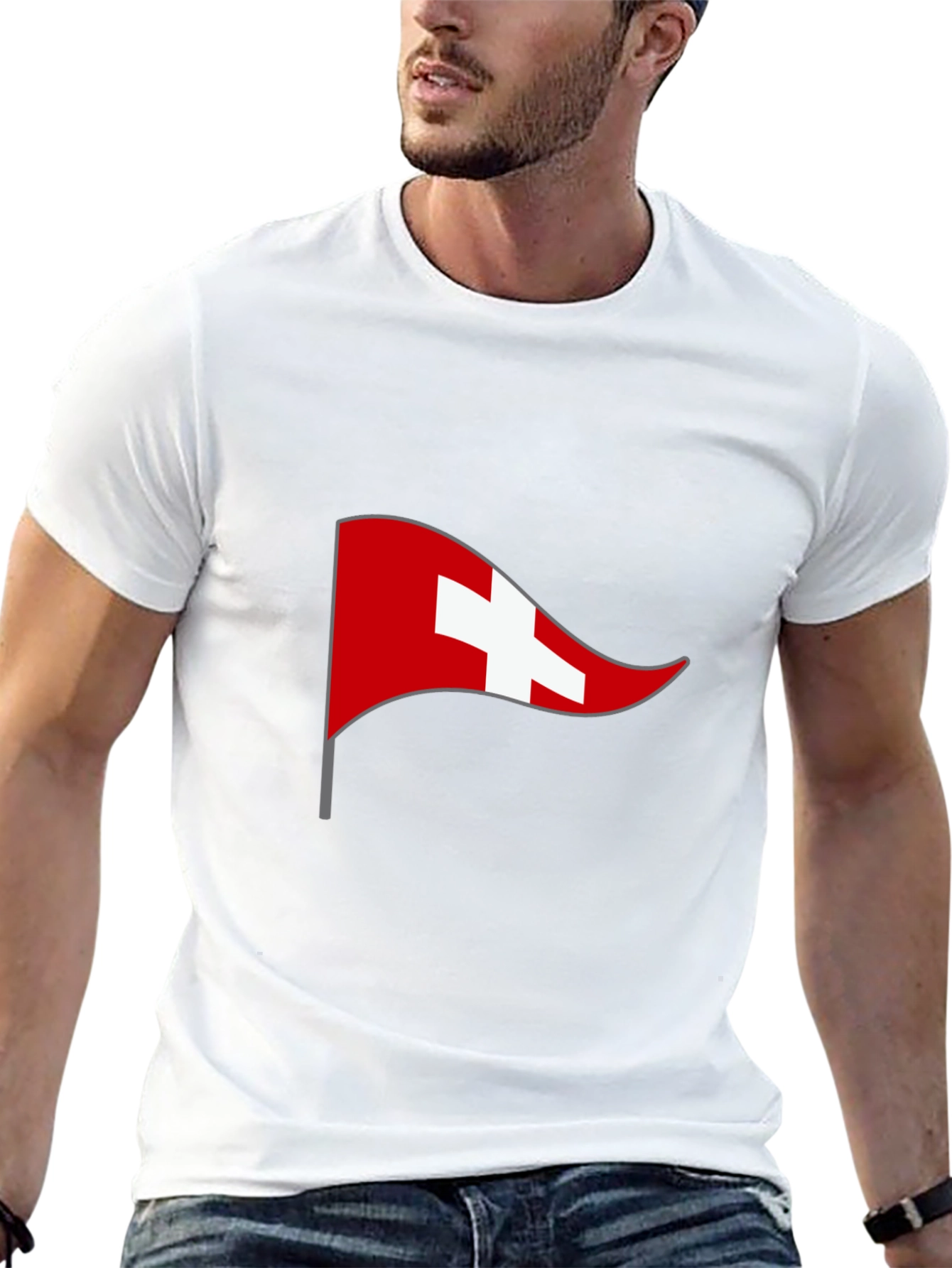 Swiss Flag Graphic Tee - Black Casual T-Shirt