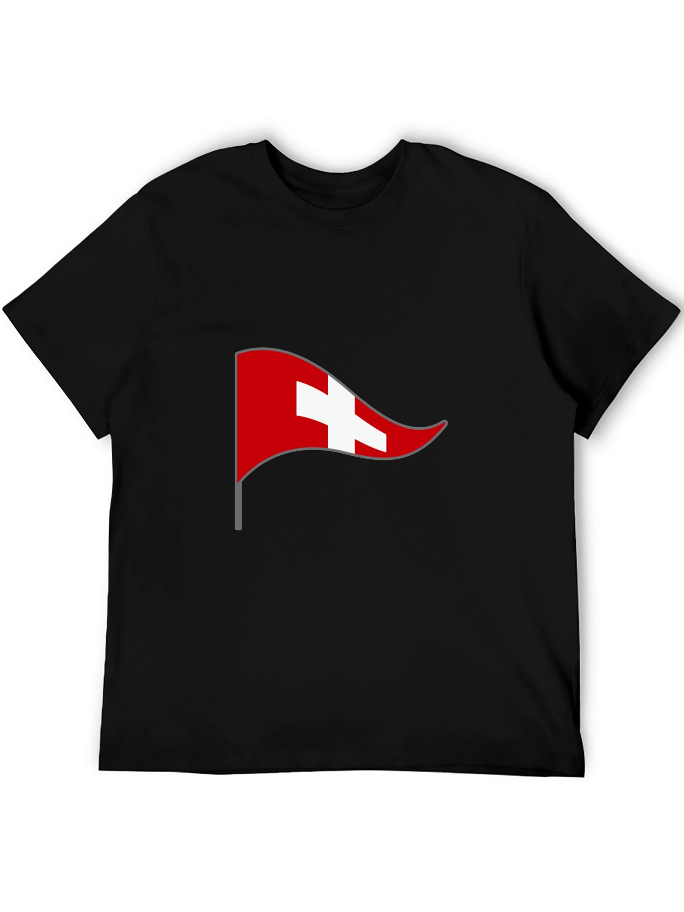 Swiss Flag Graphic Tee - Black Casual T-Shirt