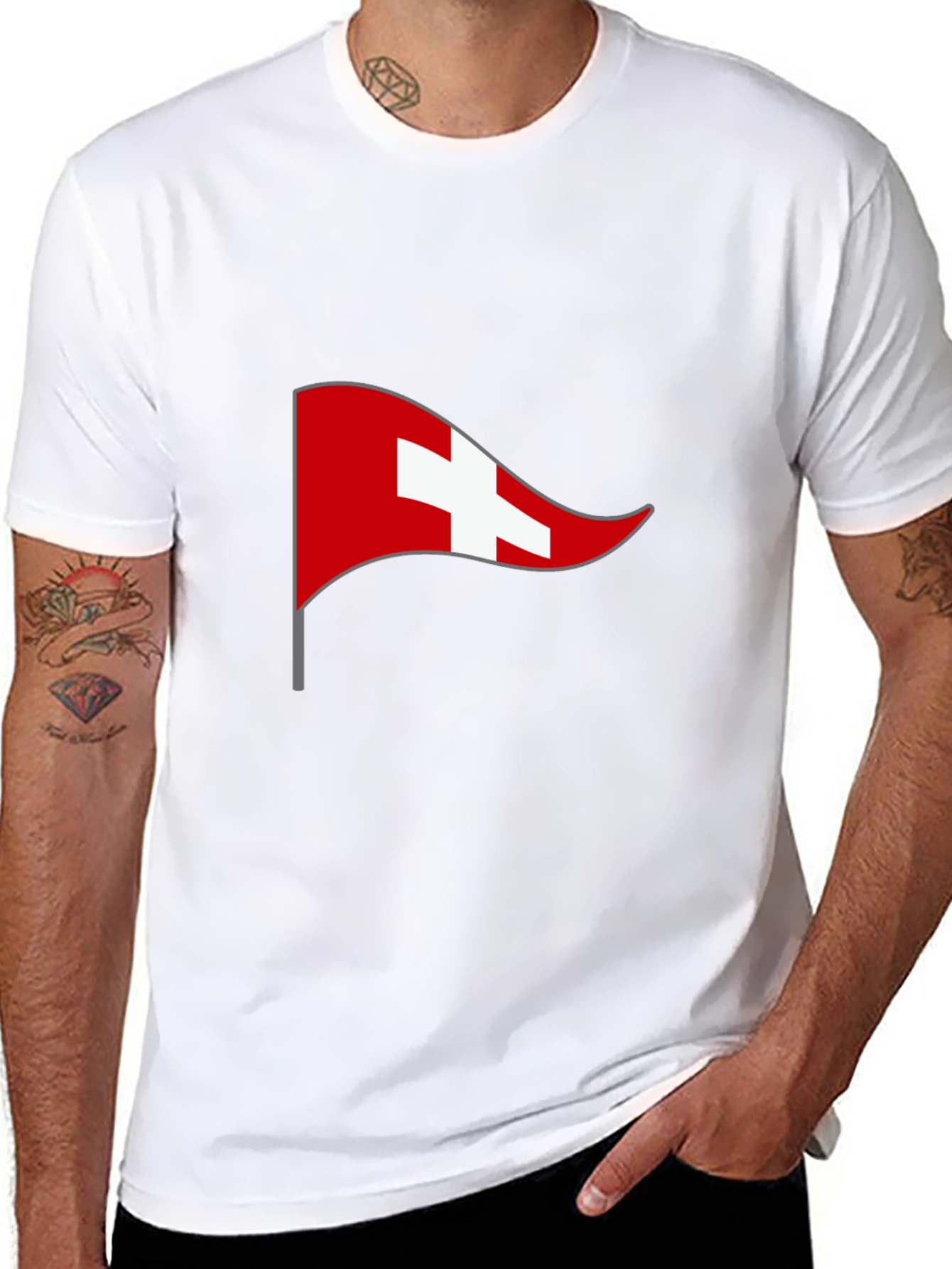 Swiss Flag Graphic Tee - Black Casual T-Shirt
