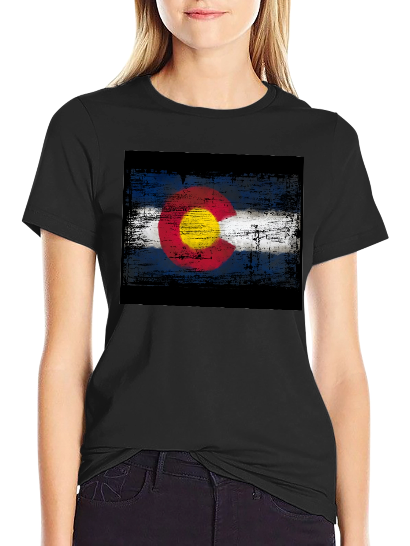 Colorado Flag Grunge Style Black T-Shirt