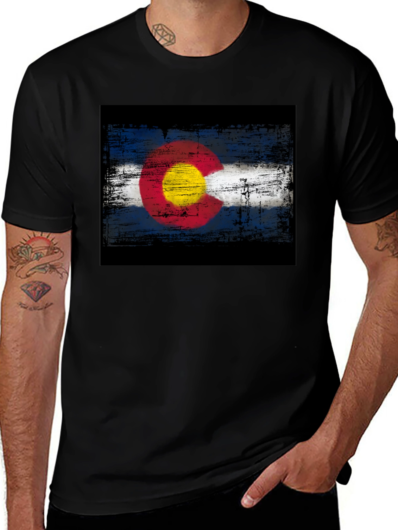 Colorado Flag Grunge Style Black T-Shirt
