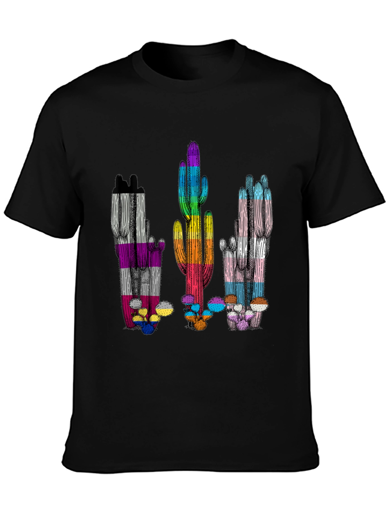 LGBTQ+ Pride Cactus T-Shirt - Black