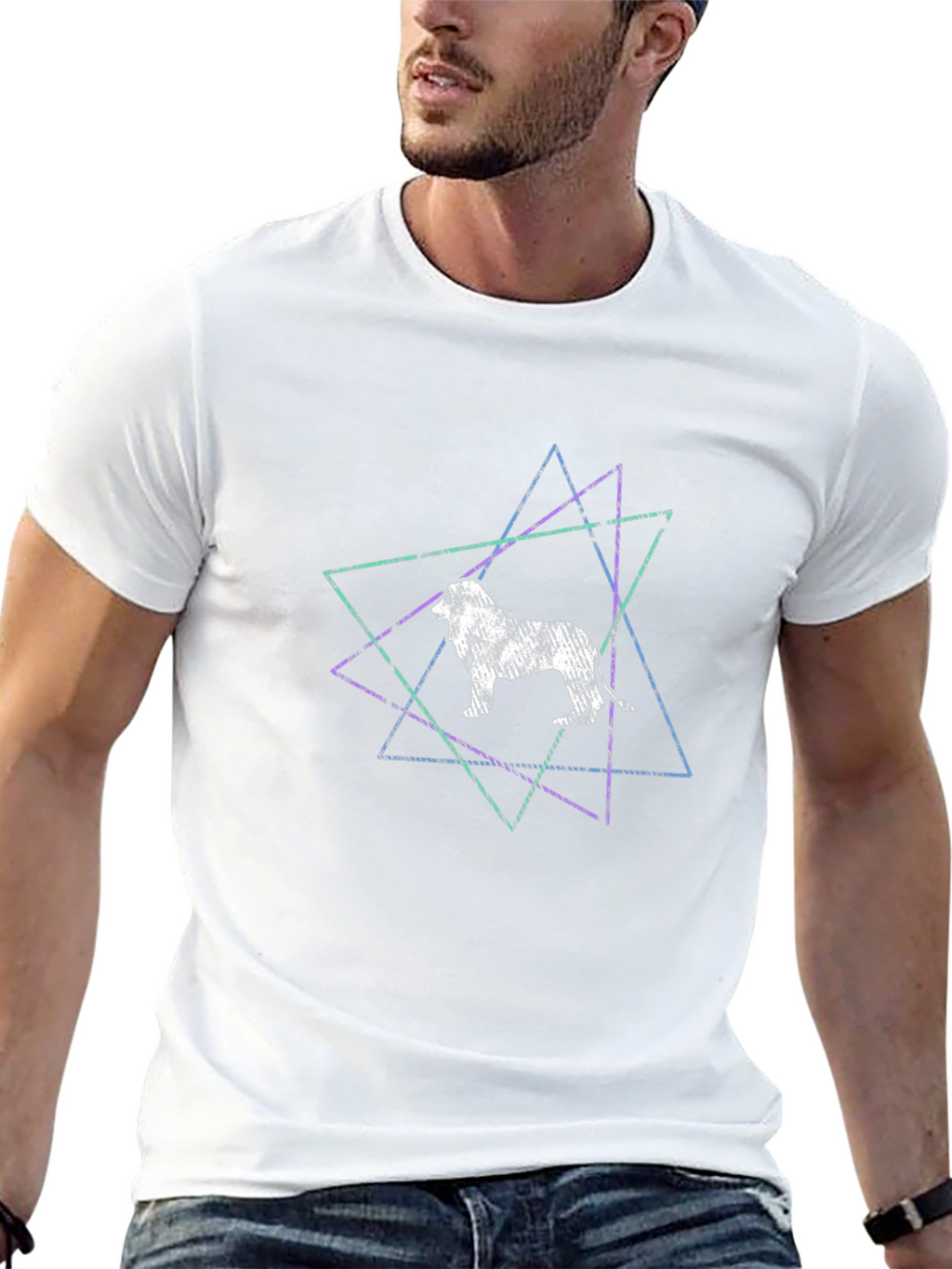 Geometric Lion Graphic Tee - Stylish Mens Black T-Shirt