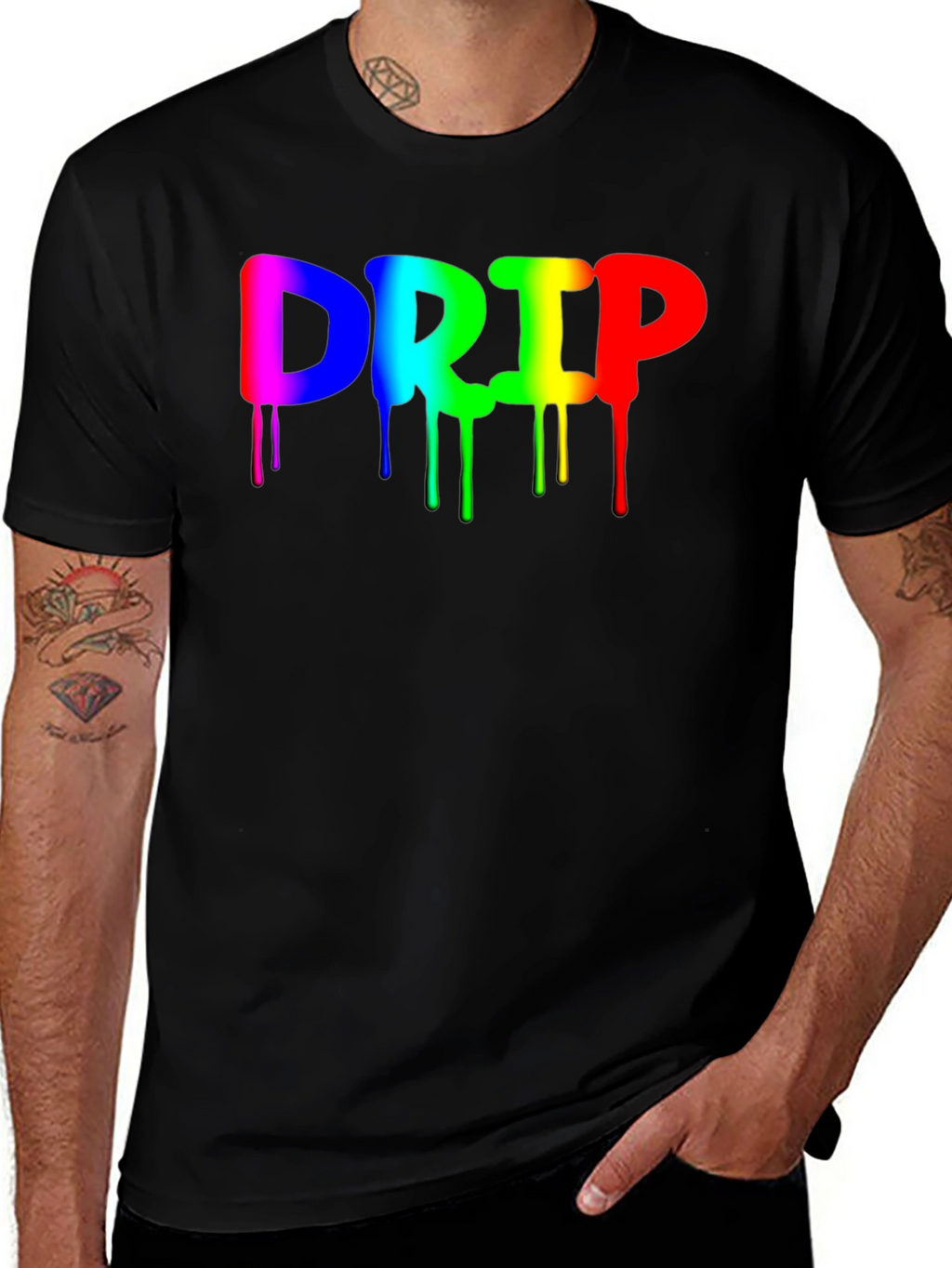 Rainbow Drip Graphic Black T-Shirt - Trendy Casual Wear