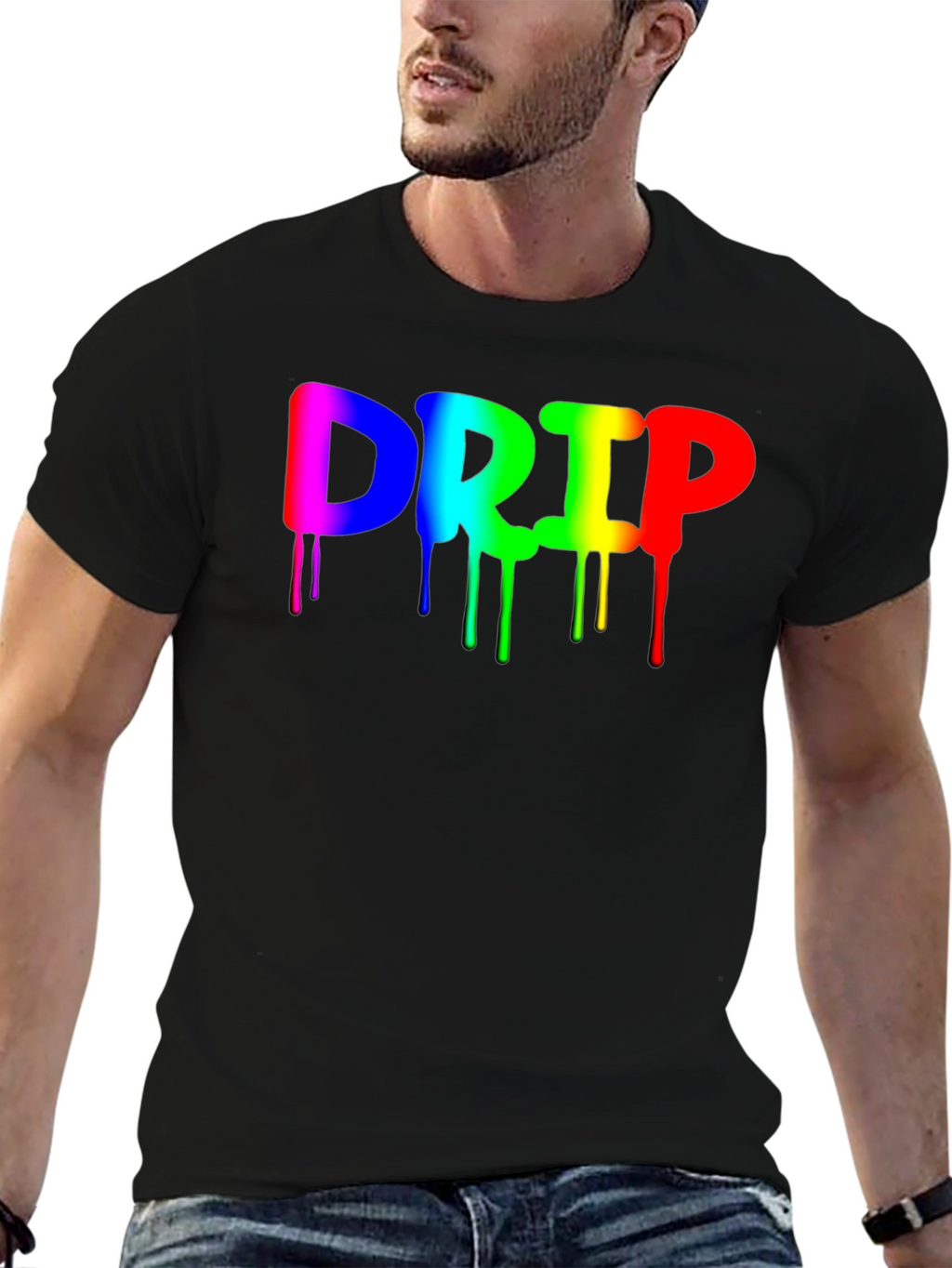 Rainbow Drip Graphic Black T-Shirt - Trendy Casual Wear