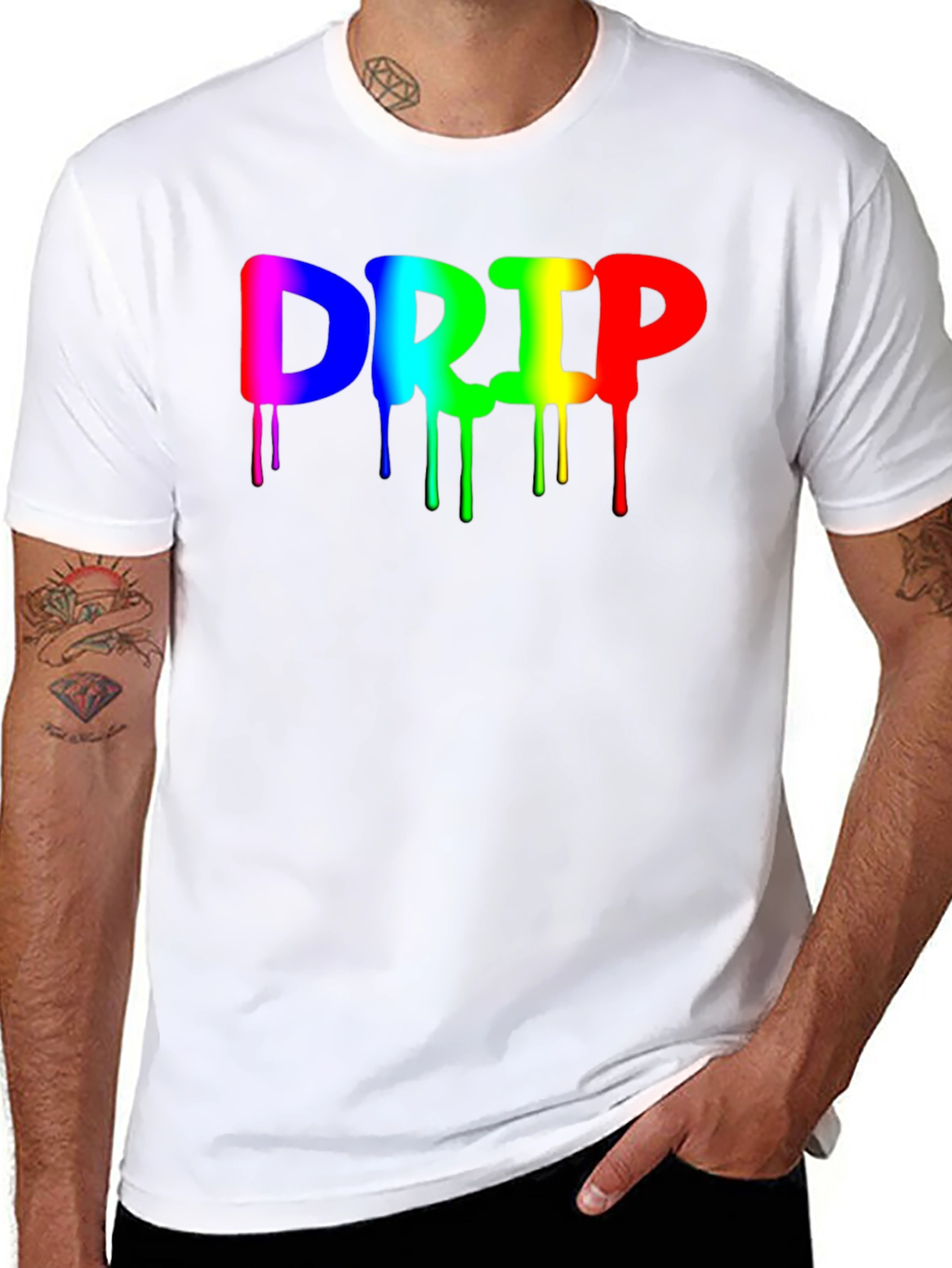 Rainbow Drip Graphic Black T-Shirt - Trendy Casual Wear