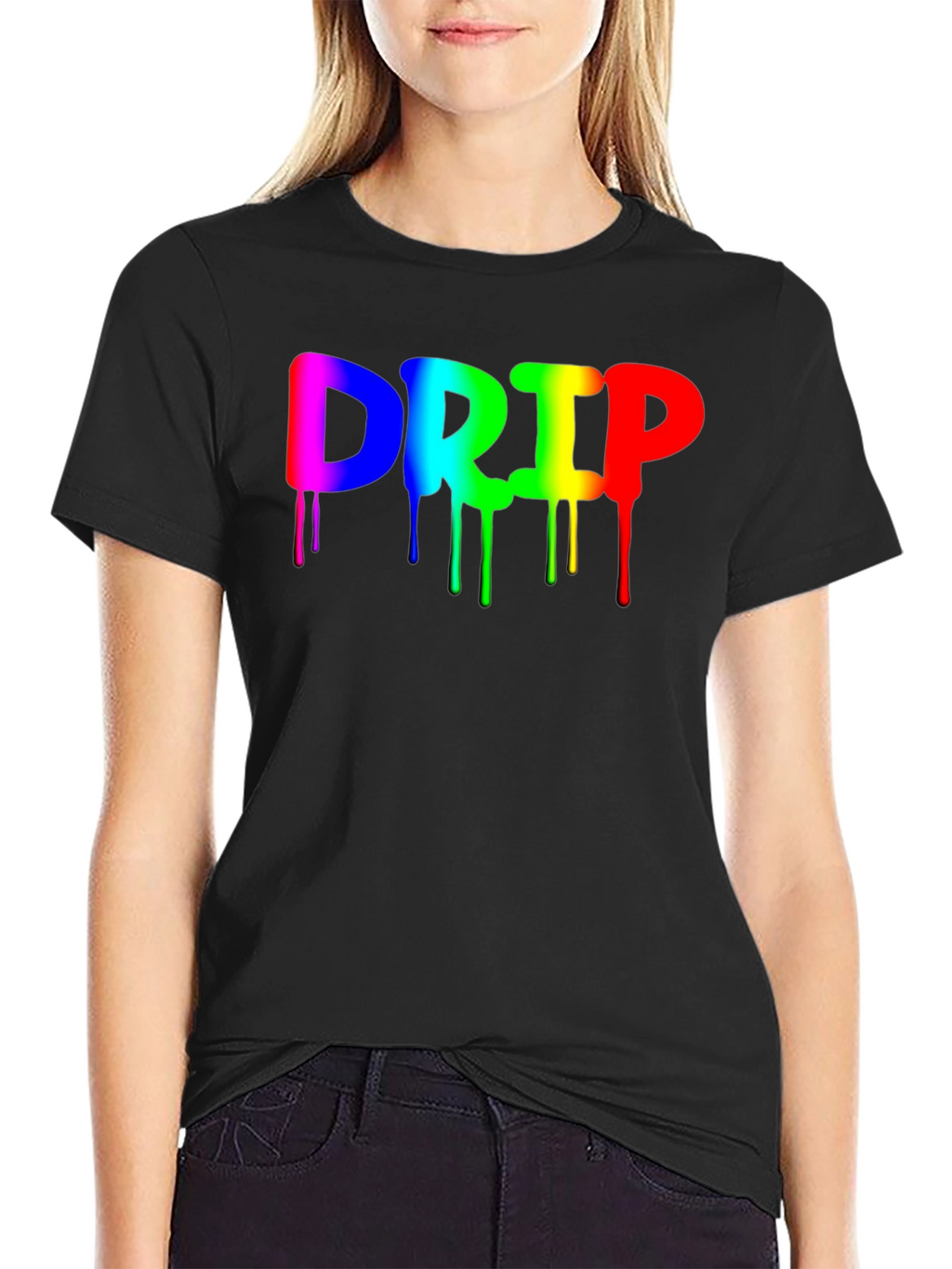 Rainbow Drip Graphic Black T-Shirt - Trendy Casual Wear