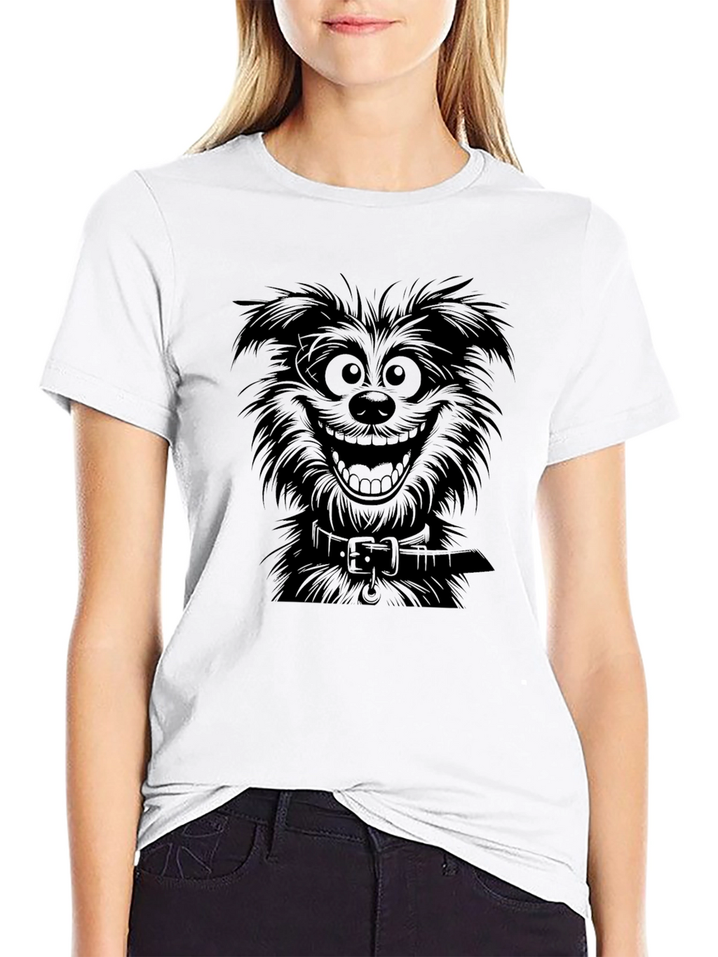 Cartoon Dog Graphic Black T-Shirt