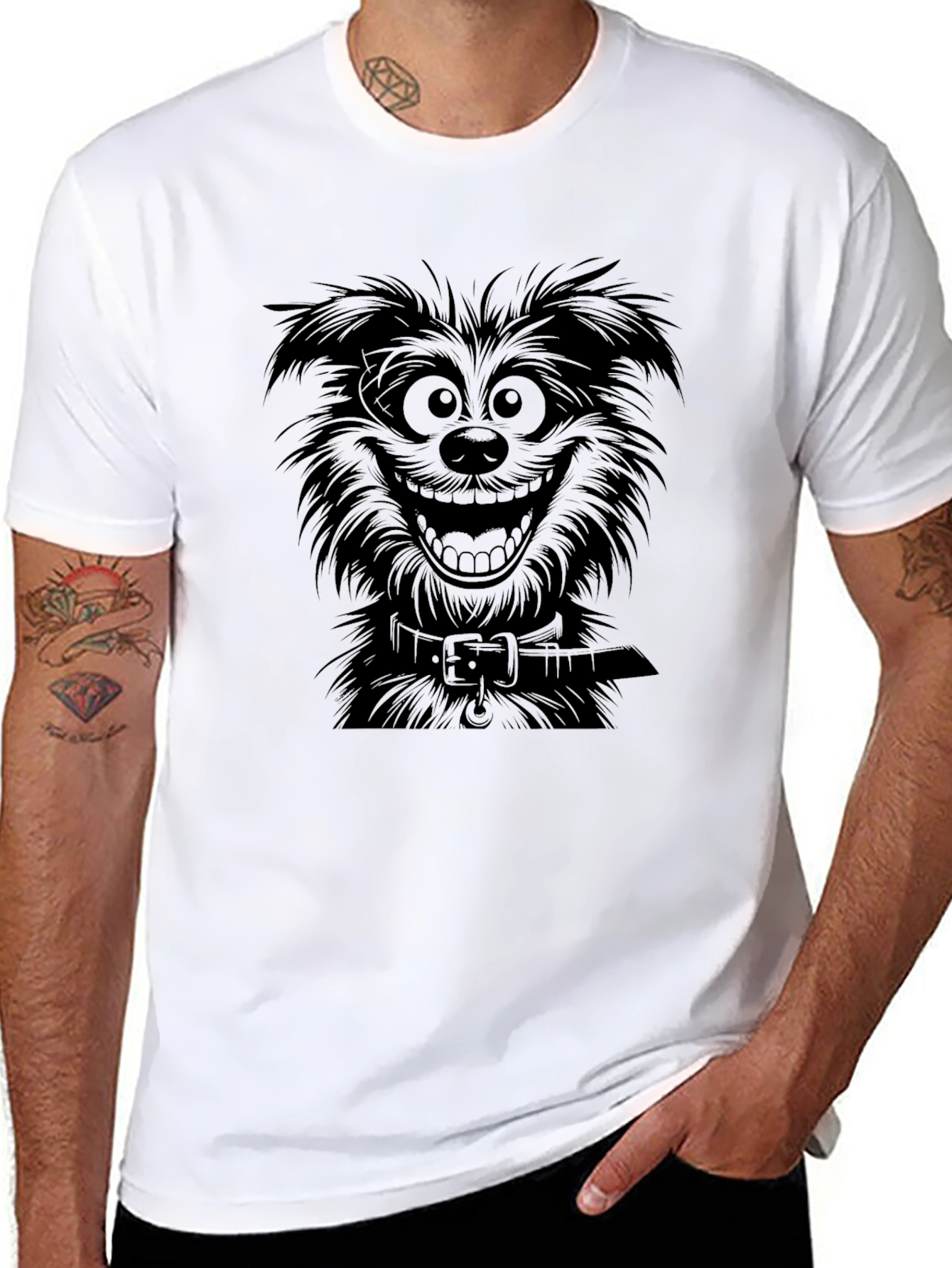 Cartoon Dog Graphic Black T-Shirt