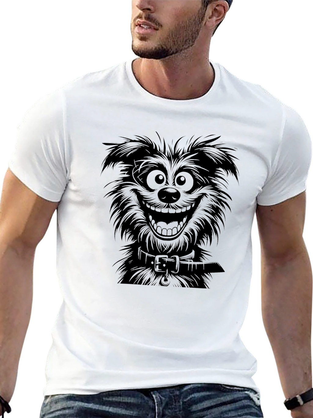 Cartoon Dog Graphic Black T-Shirt