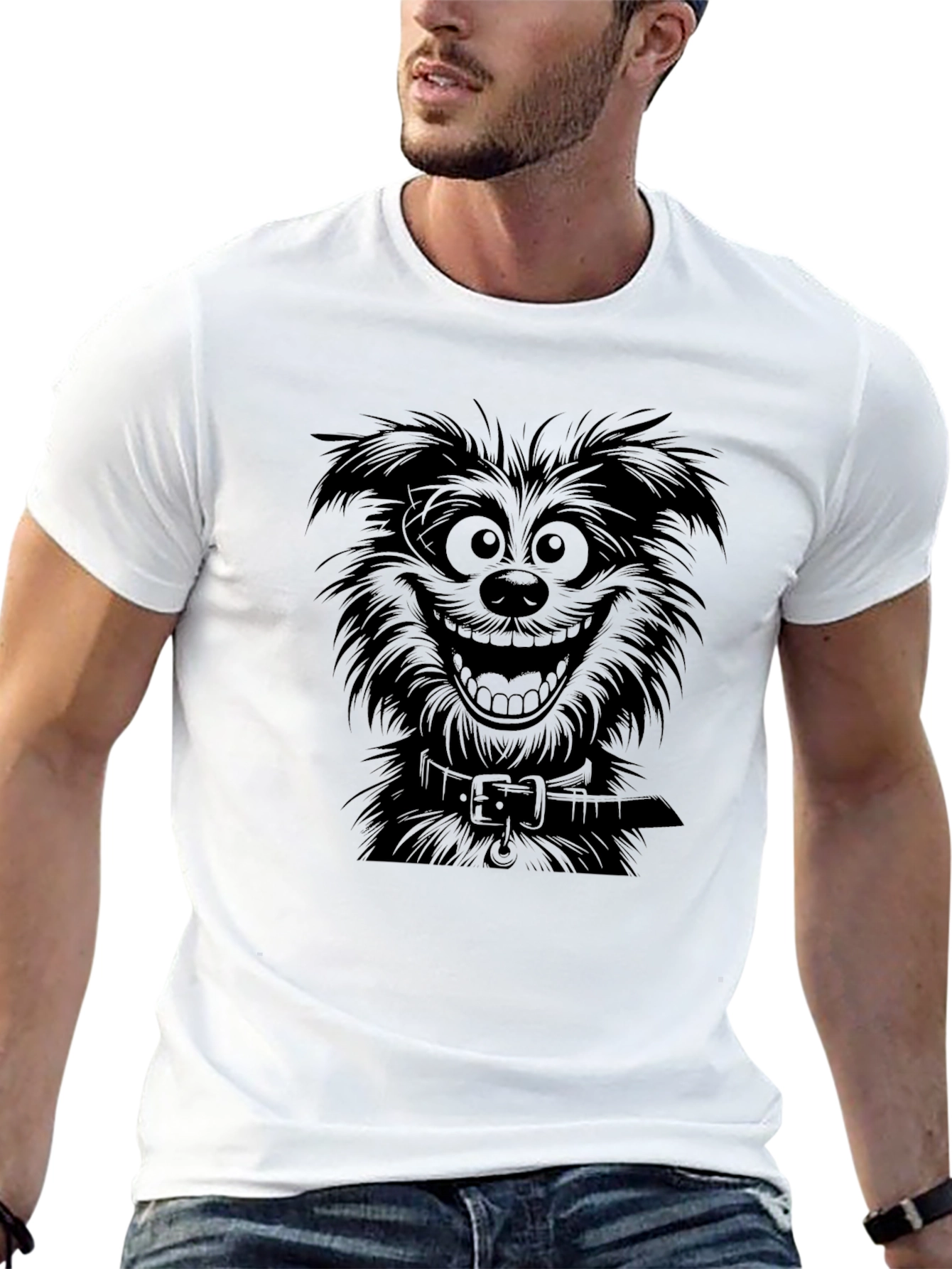 Cartoon Dog Graphic Black T-Shirt