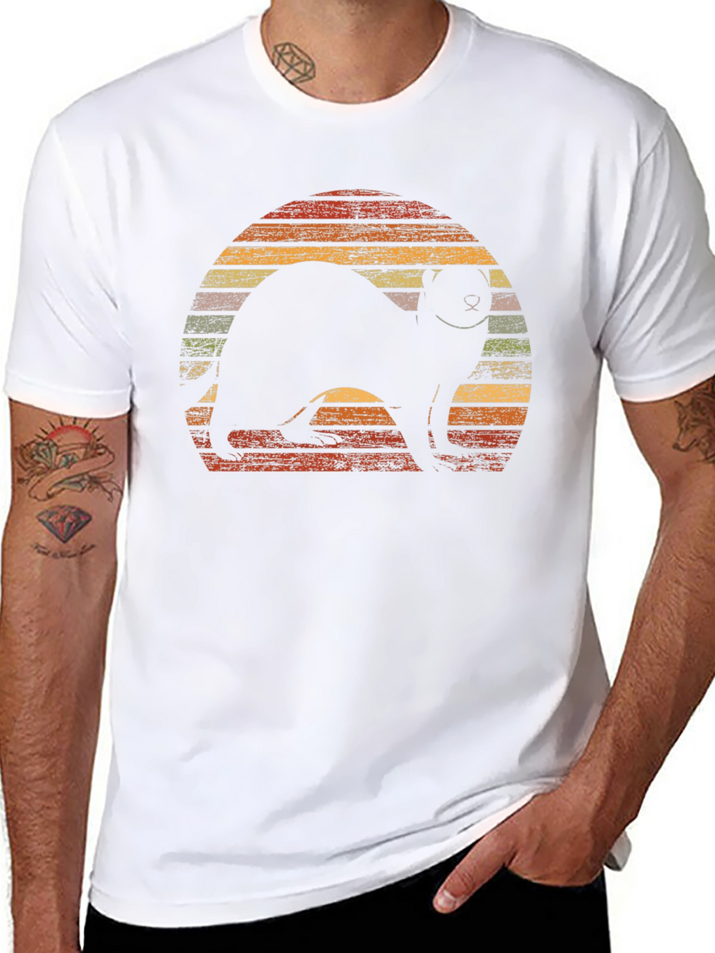 Retro Ferret Sunset Graphic T-Shirt