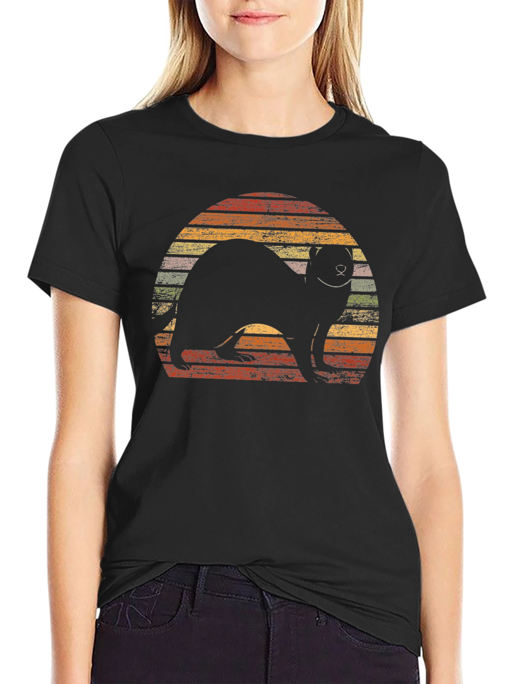 Retro Ferret Sunset Graphic T-Shirt