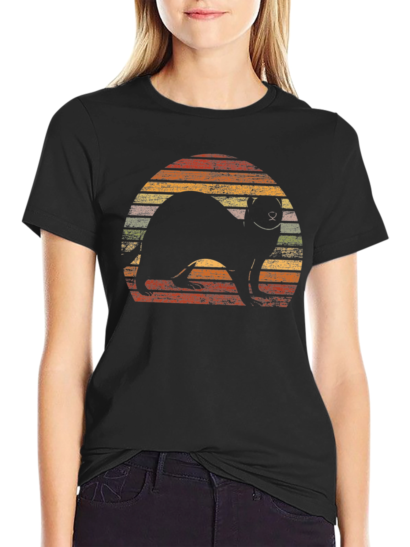 Retro Ferret Sunset Graphic T-Shirt