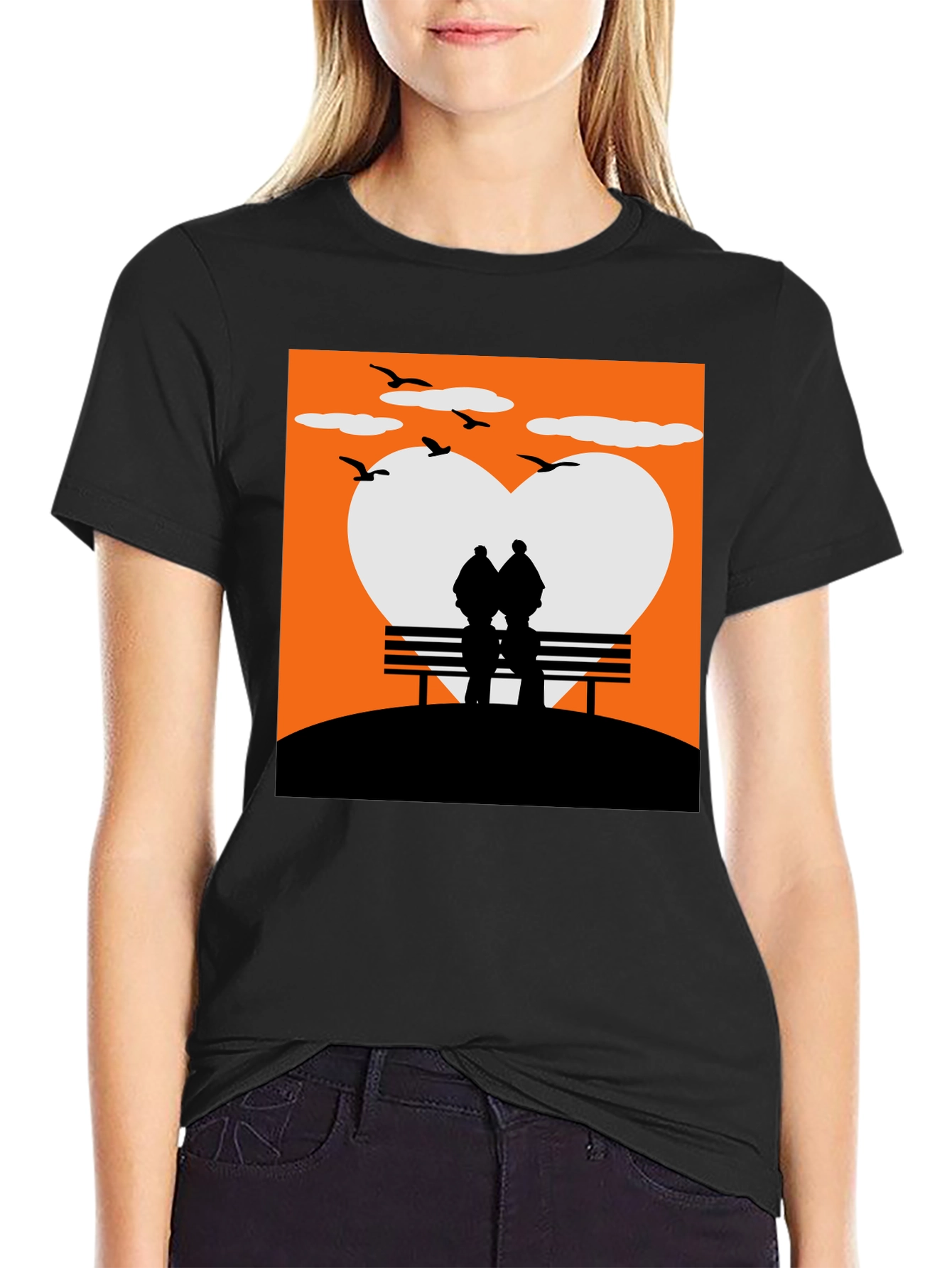 Romantic Couple Bench Silhouette Tee