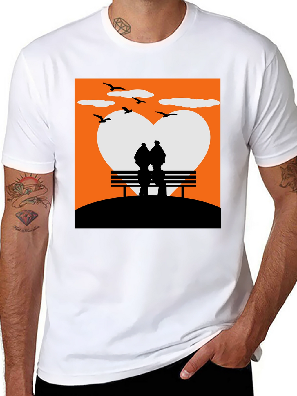 Romantic Couple Bench Silhouette Tee