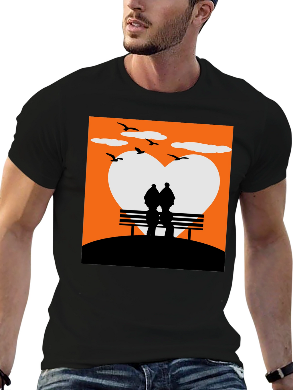Romantic Couple Bench Silhouette Tee