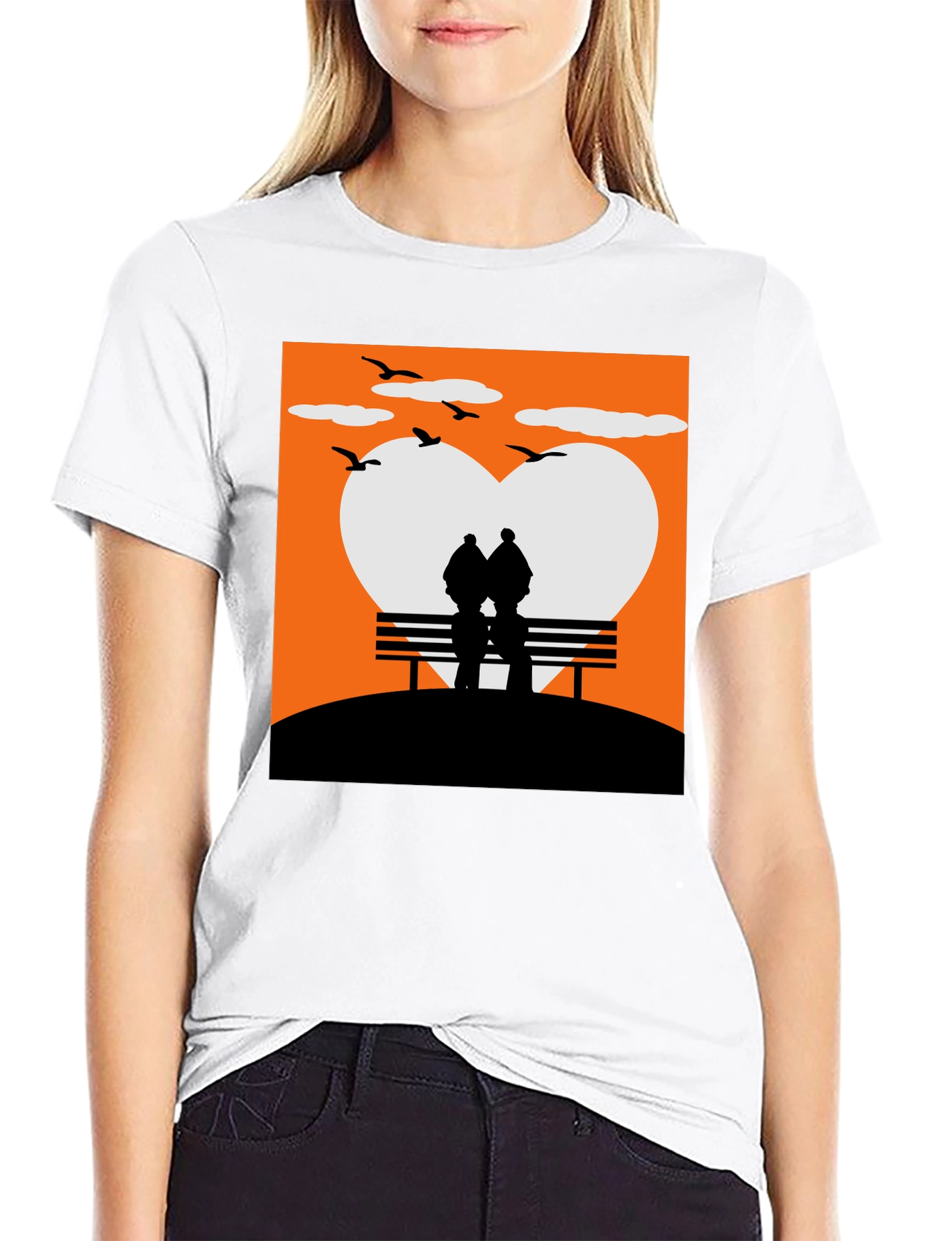 Romantic Couple Bench Silhouette Tee