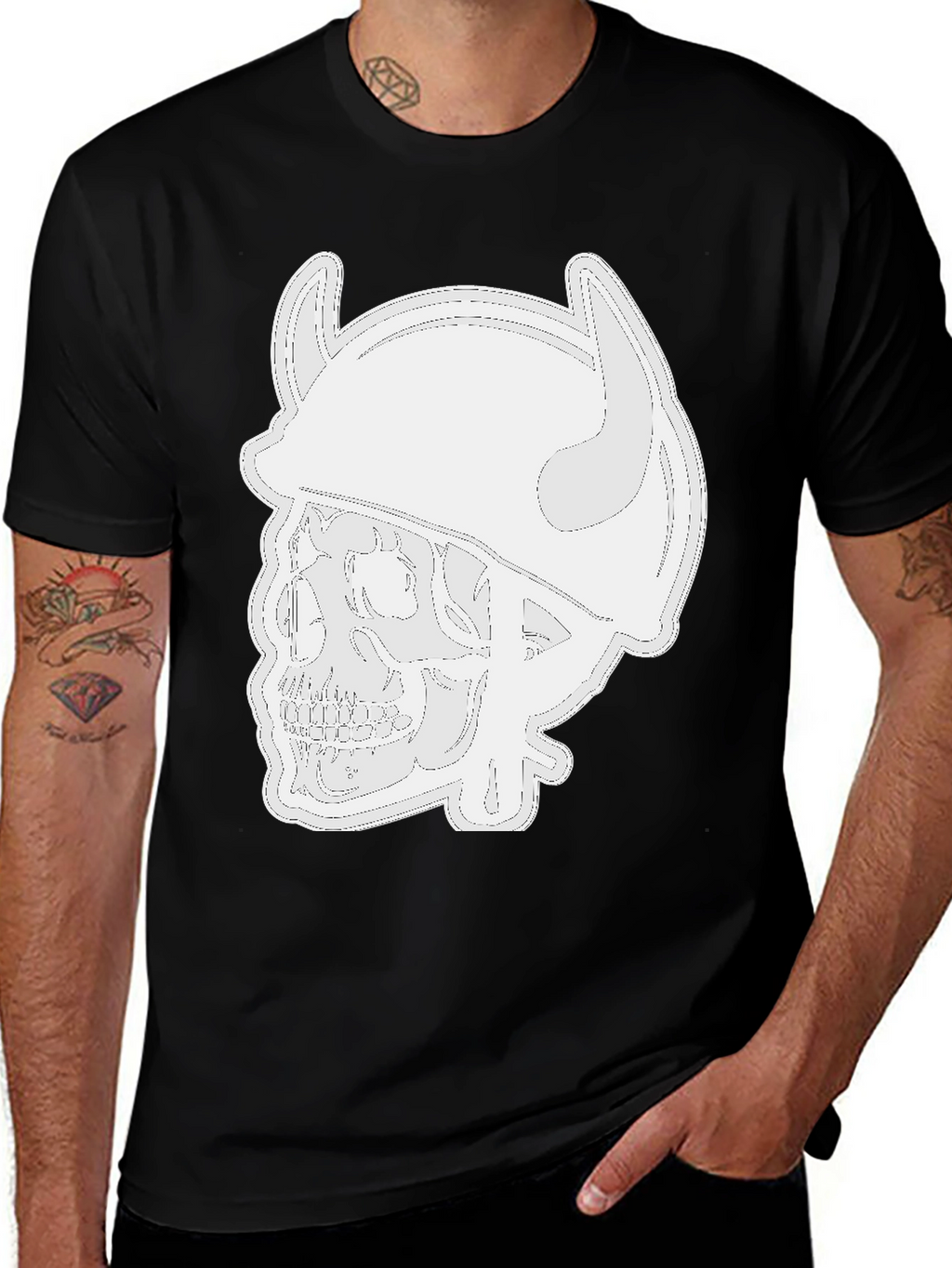 Skull Viking Helmet Black T-Shirt
