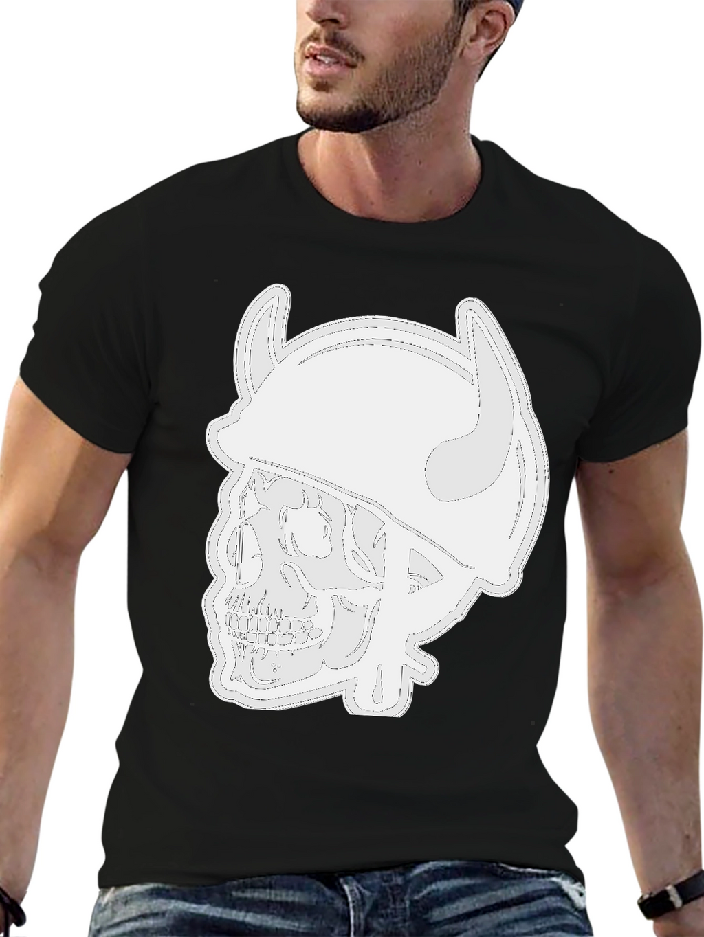 Skull Viking Helmet Black T-Shirt