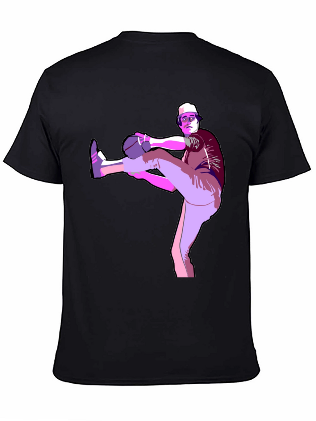 Baseball Pitcher Graphic Tee - Black Cotton Blend