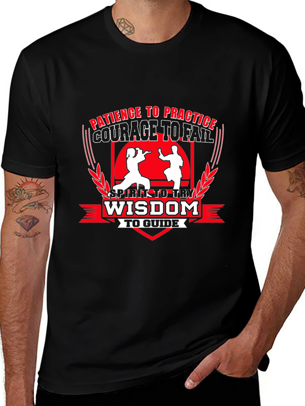 Martial Arts T-Shirt - Patience Courage Wisdom Design