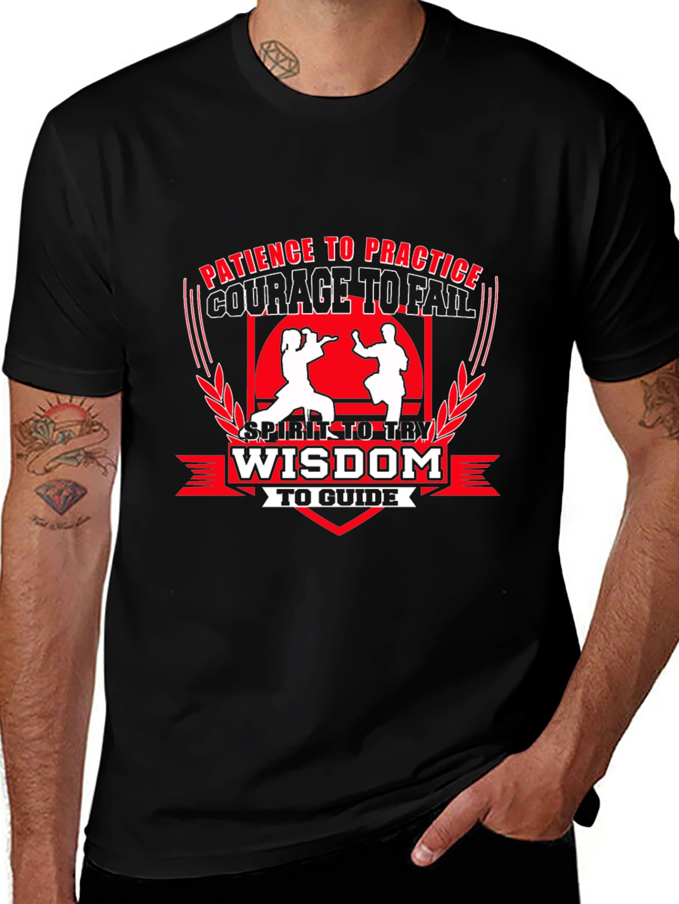 Martial Arts T-Shirt - Patience Courage Wisdom Design