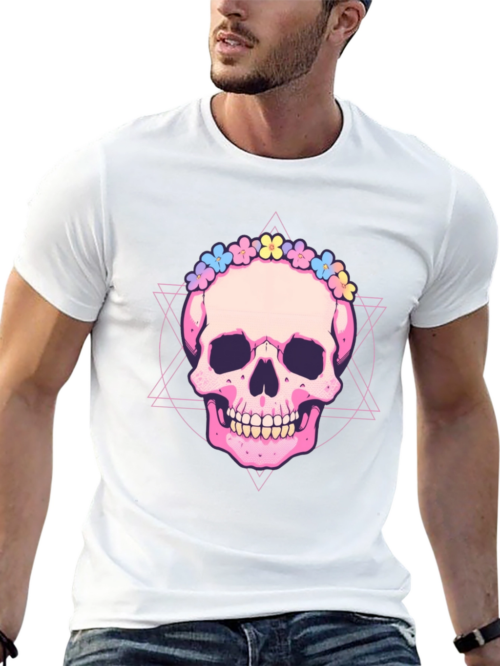 Skull with Flower Crown Graphic Tee
