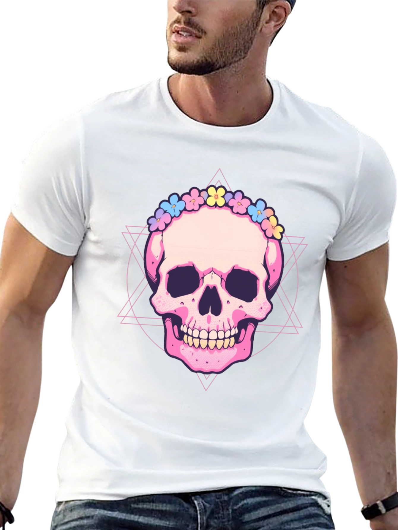 Skull with Flower Crown Graphic Tee