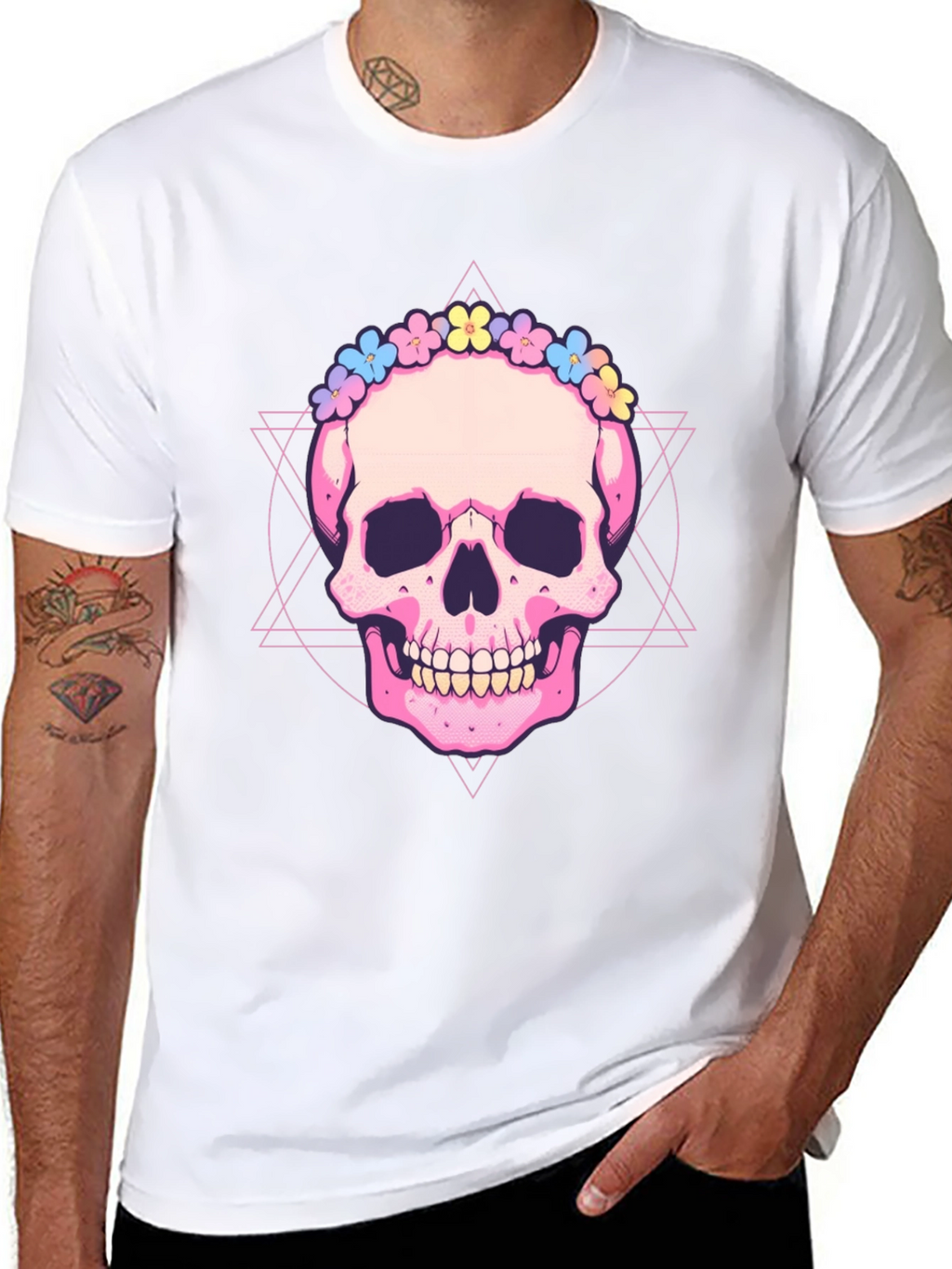 Skull with Flower Crown Graphic Tee