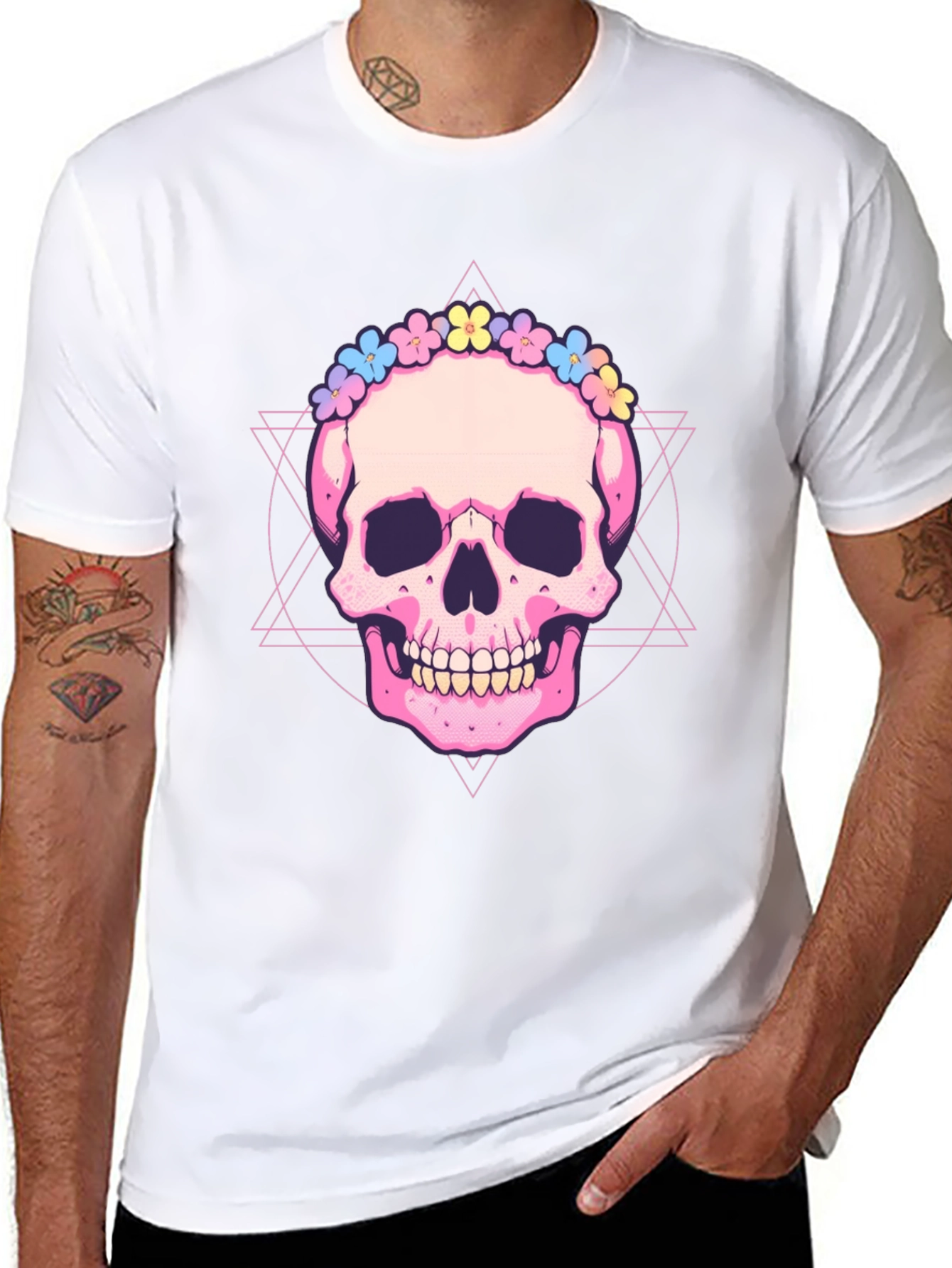 Skull with Flower Crown Graphic Tee