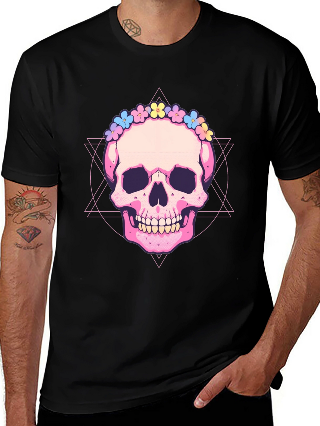 Skull with Flower Crown Graphic Tee