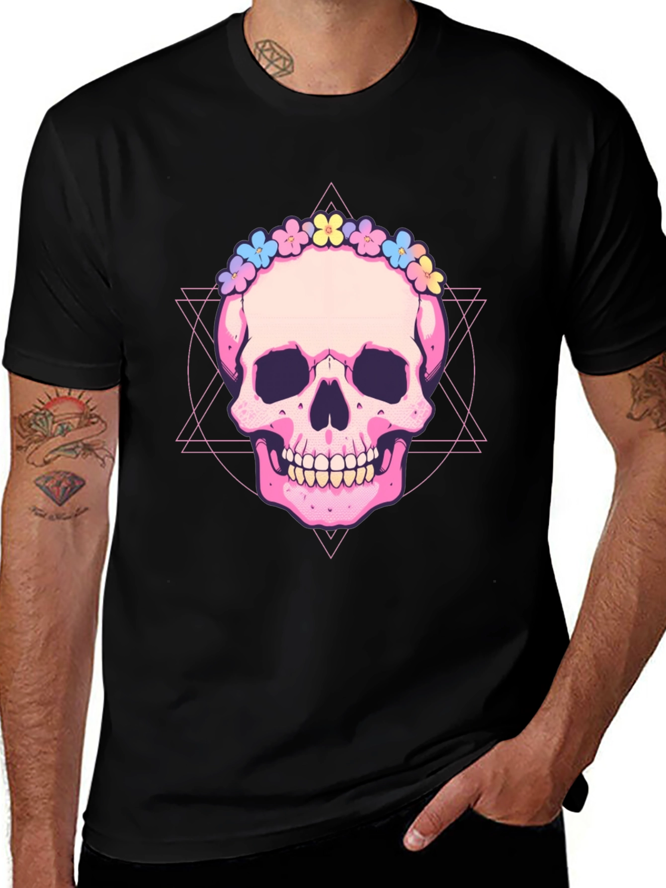 Skull with Flower Crown Graphic Tee