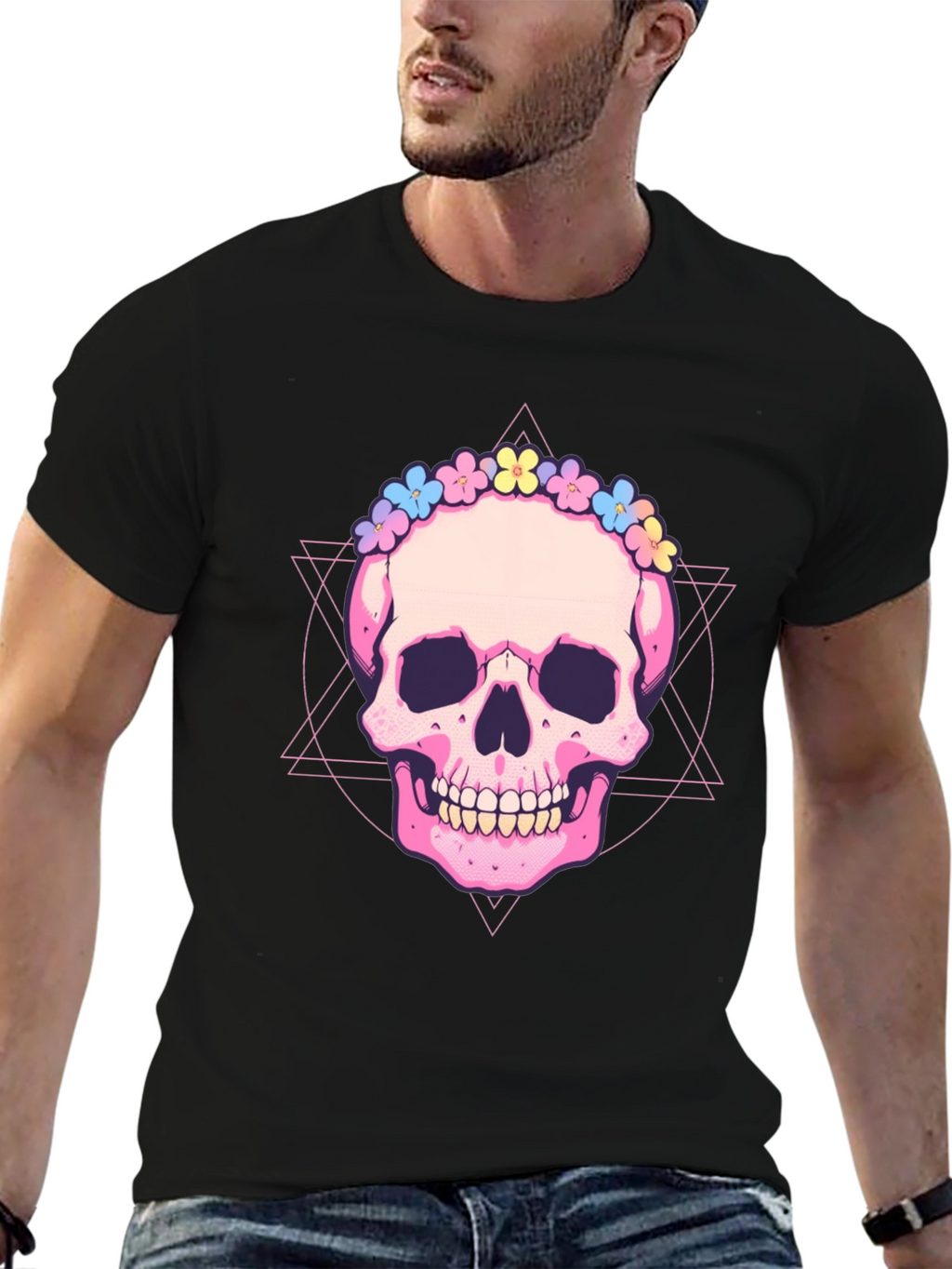 Skull with Flower Crown Graphic Tee